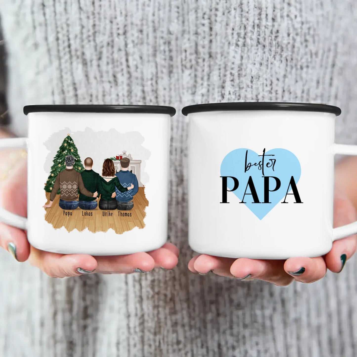 Personalisierte Tasse mit Vater/Tochter/Sohn (1 Tochter + 2 Söhne) - Weihnachtstasse