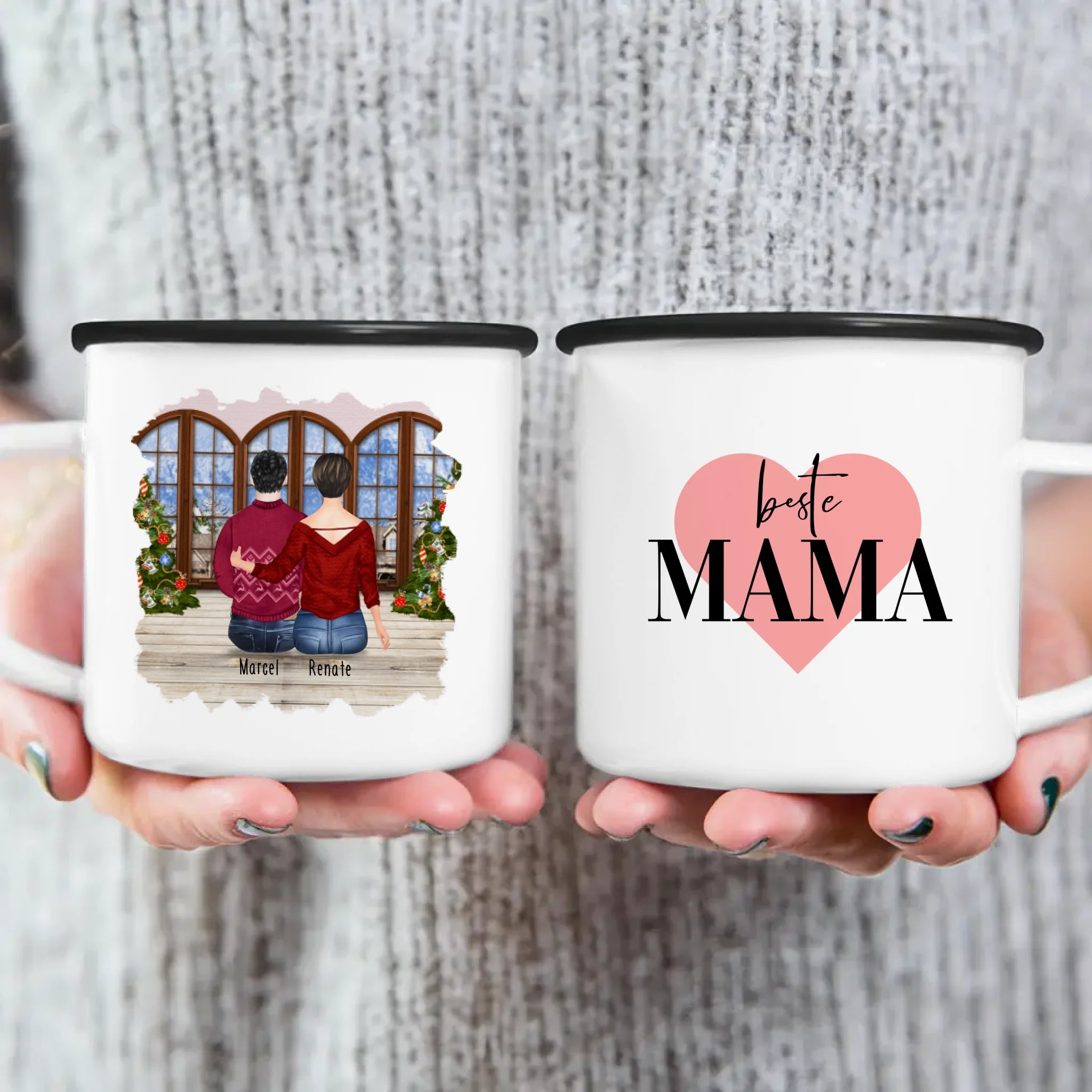 Personalisierte Tasse mit Mutter/Sohn (1 Sohn) - Weihnachtstasse