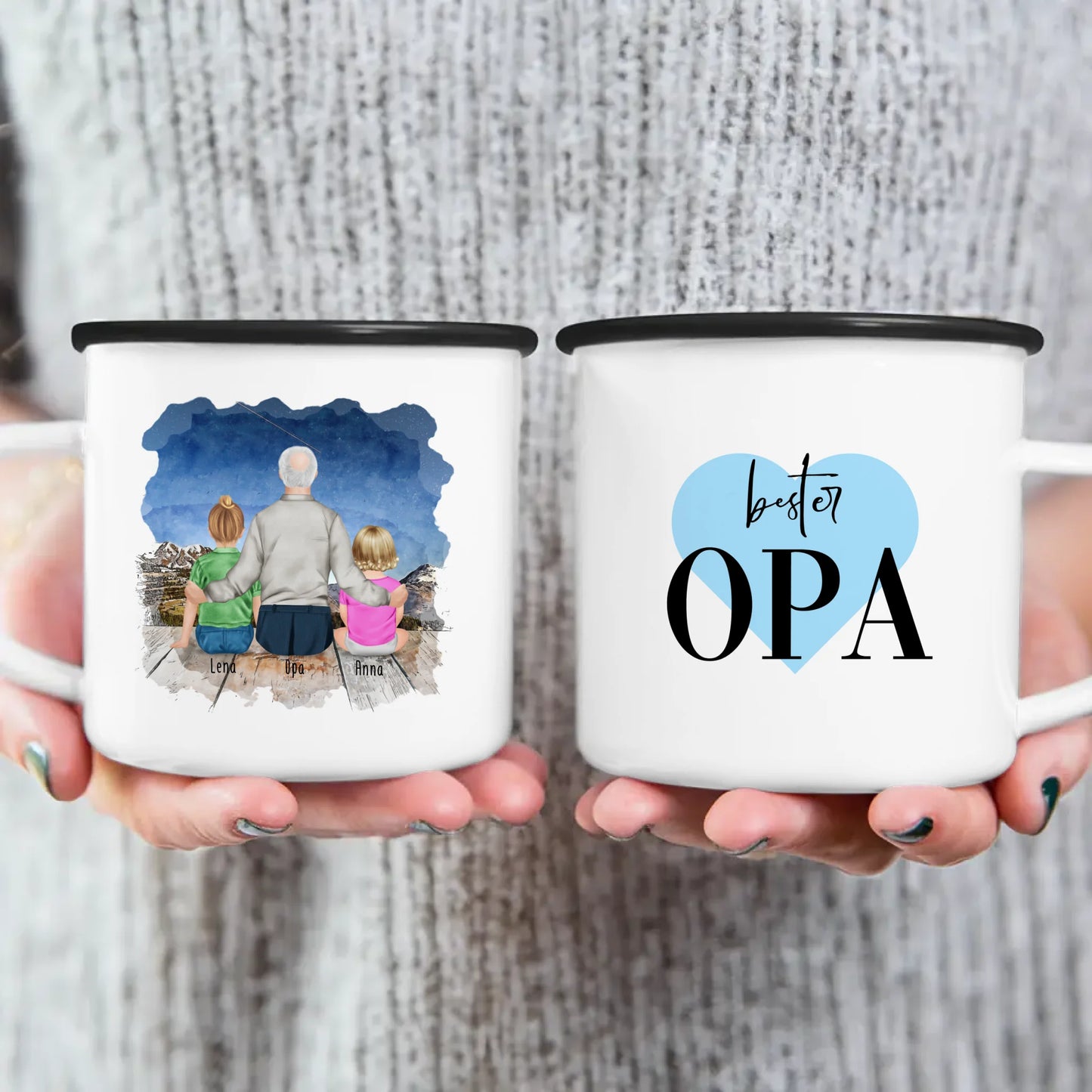 Personalisierte Tasse für Opa (1 Baby + 1 Kind + 1 Opa)