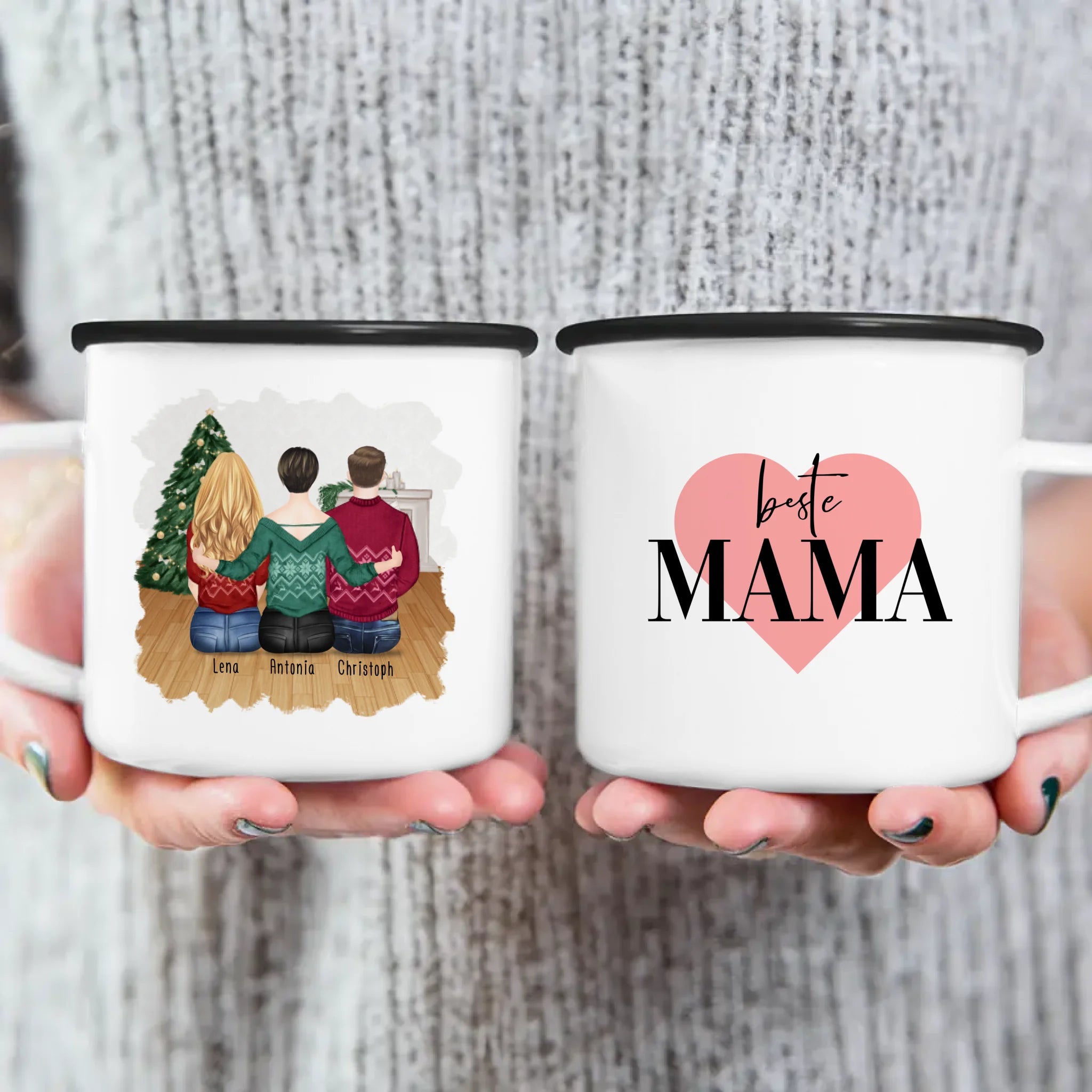 Personalisierte Tasse mit Mutter/Tochter/Sohn (1 Tochter + 1 Sohn) - Weihnachtstasse