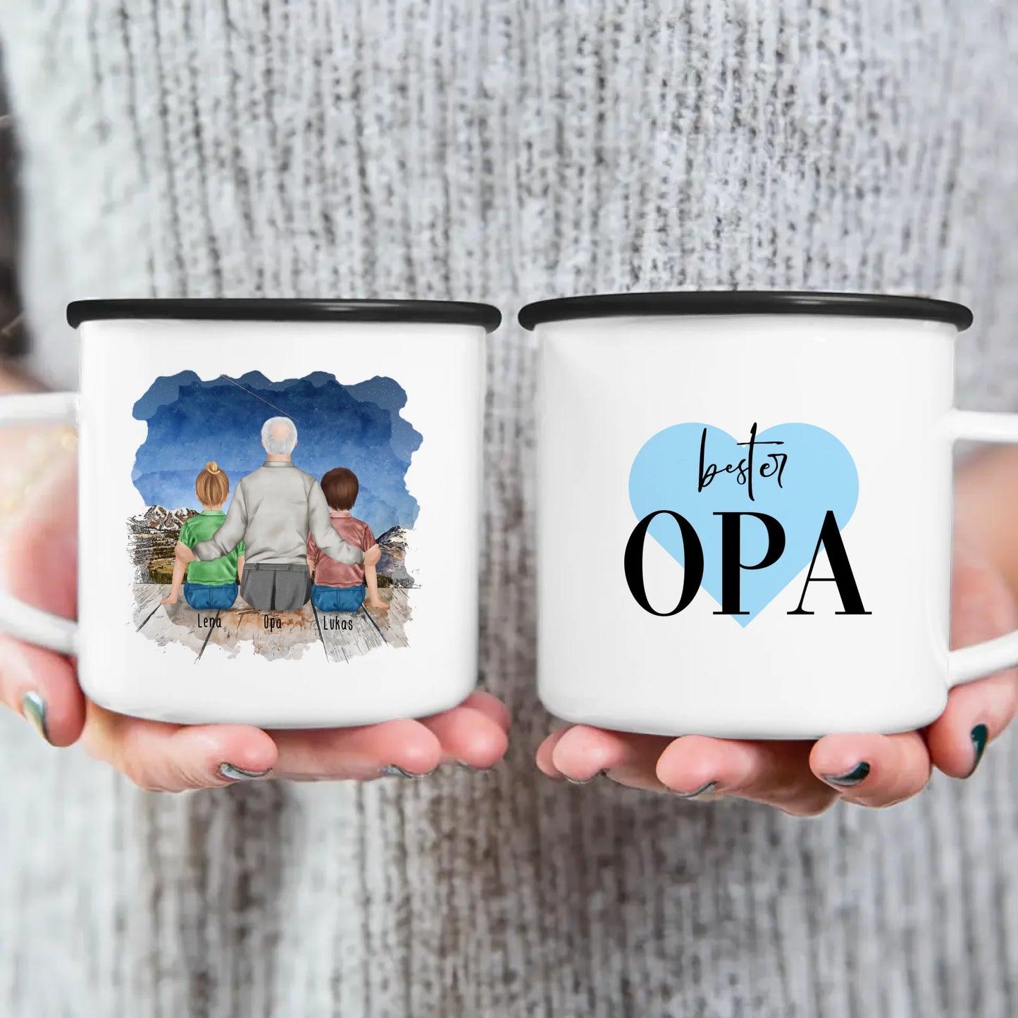 Personalisierte Tasse für Opa (2 Kinder + 1 Opa)