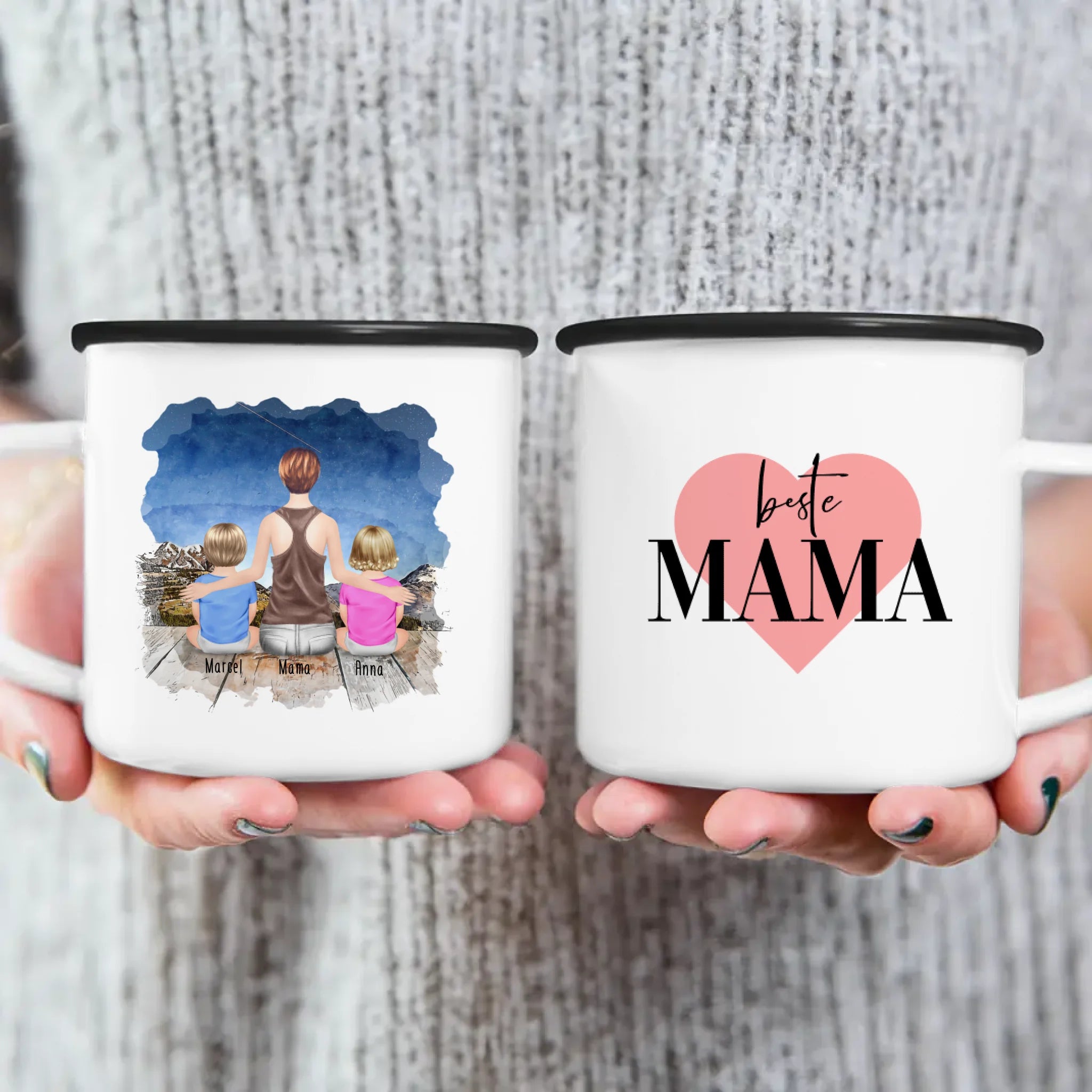 Personalisierte Tasse mit Mutter und Babys (2 Babys + 1 Mutter)