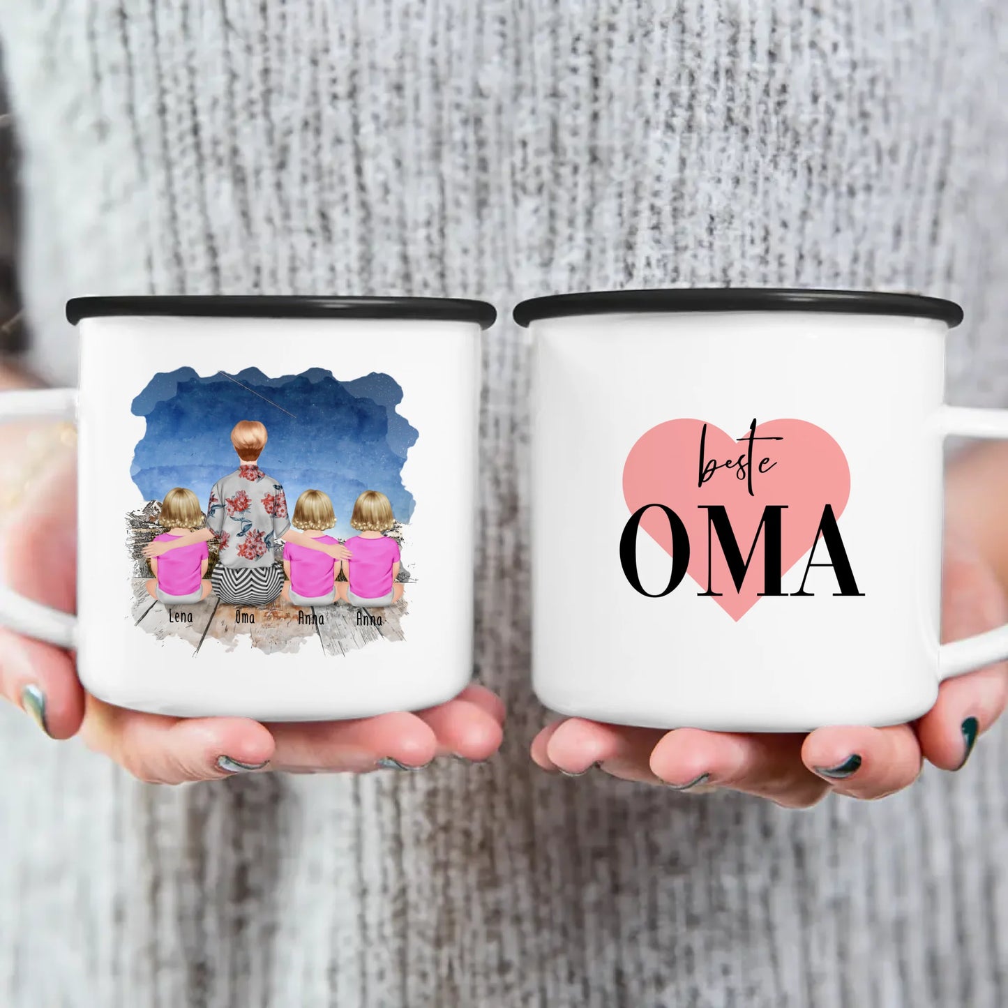 Personalisierte Tasse für Oma (3 Babys + 1 Oma)