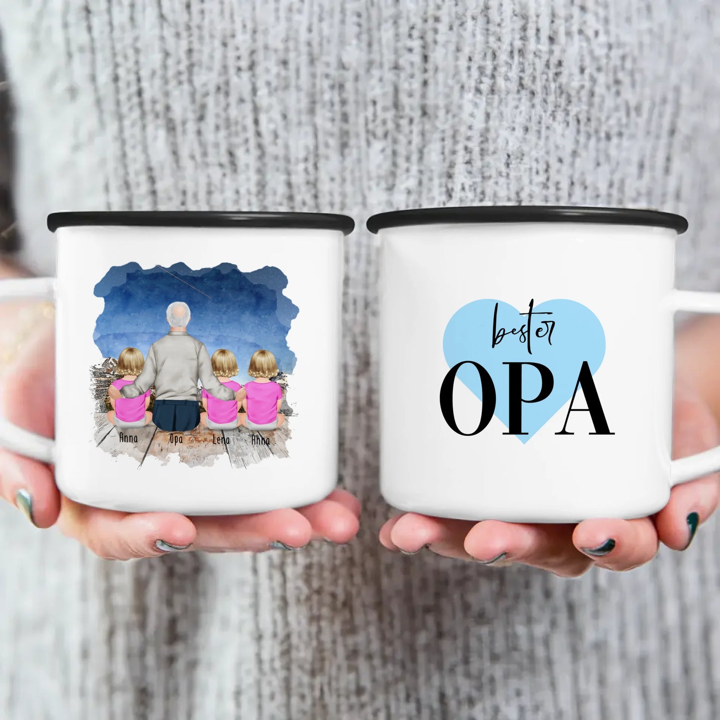 Personalisierte Tasse für Opa (3 Babys + 1 Opa)