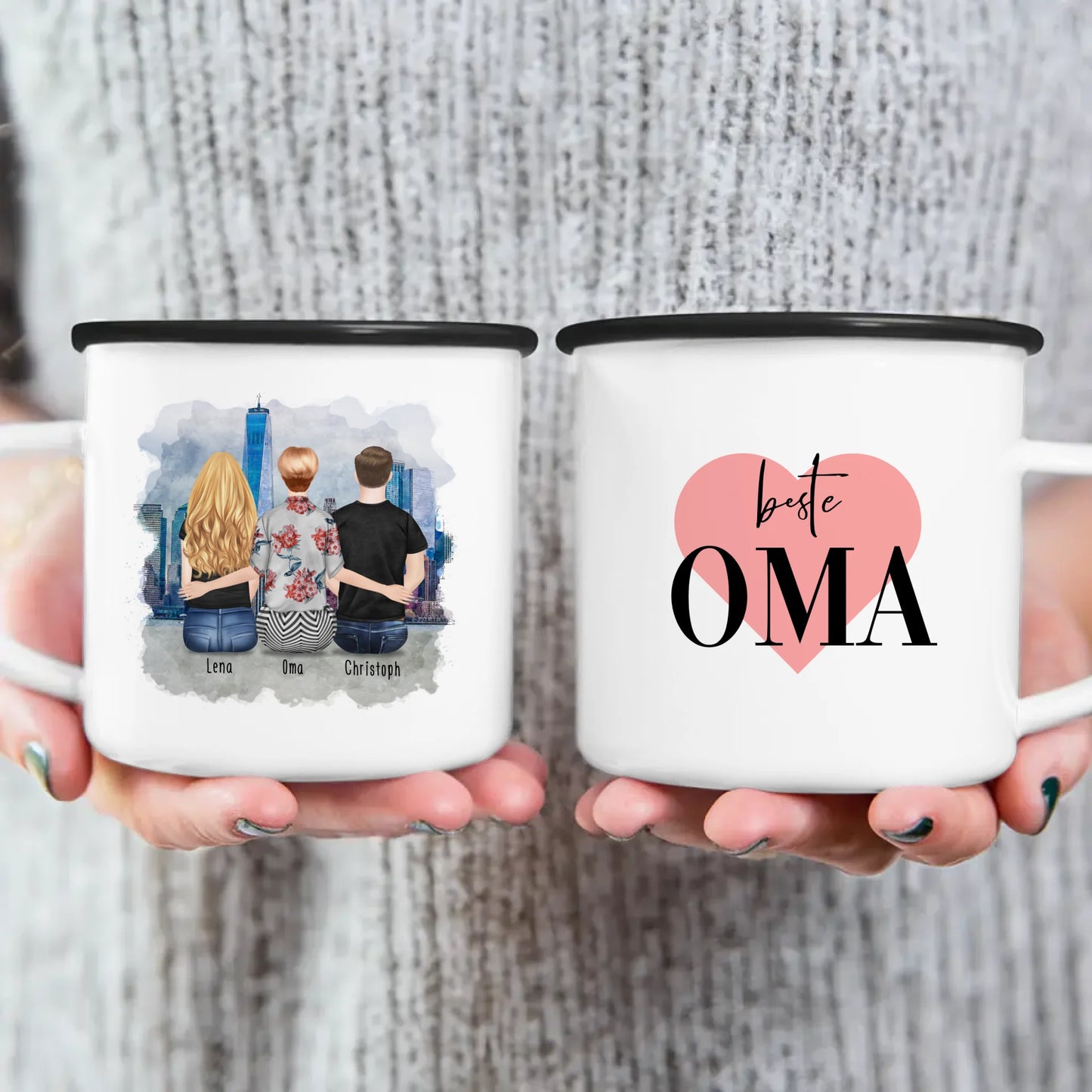 Personalisierte Tasse für Oma (1 Frau + 1 Mann + 1 Oma)