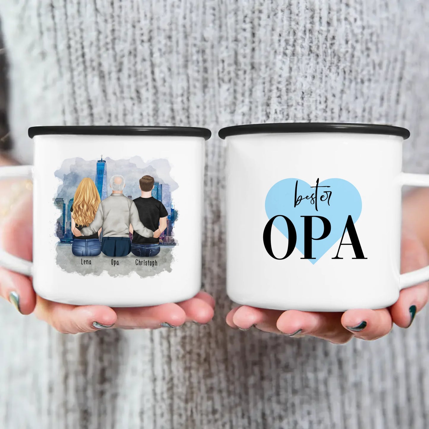 Personalisierte Tasse für Opa (1 Frau + 1 Mann + 1 Opa)