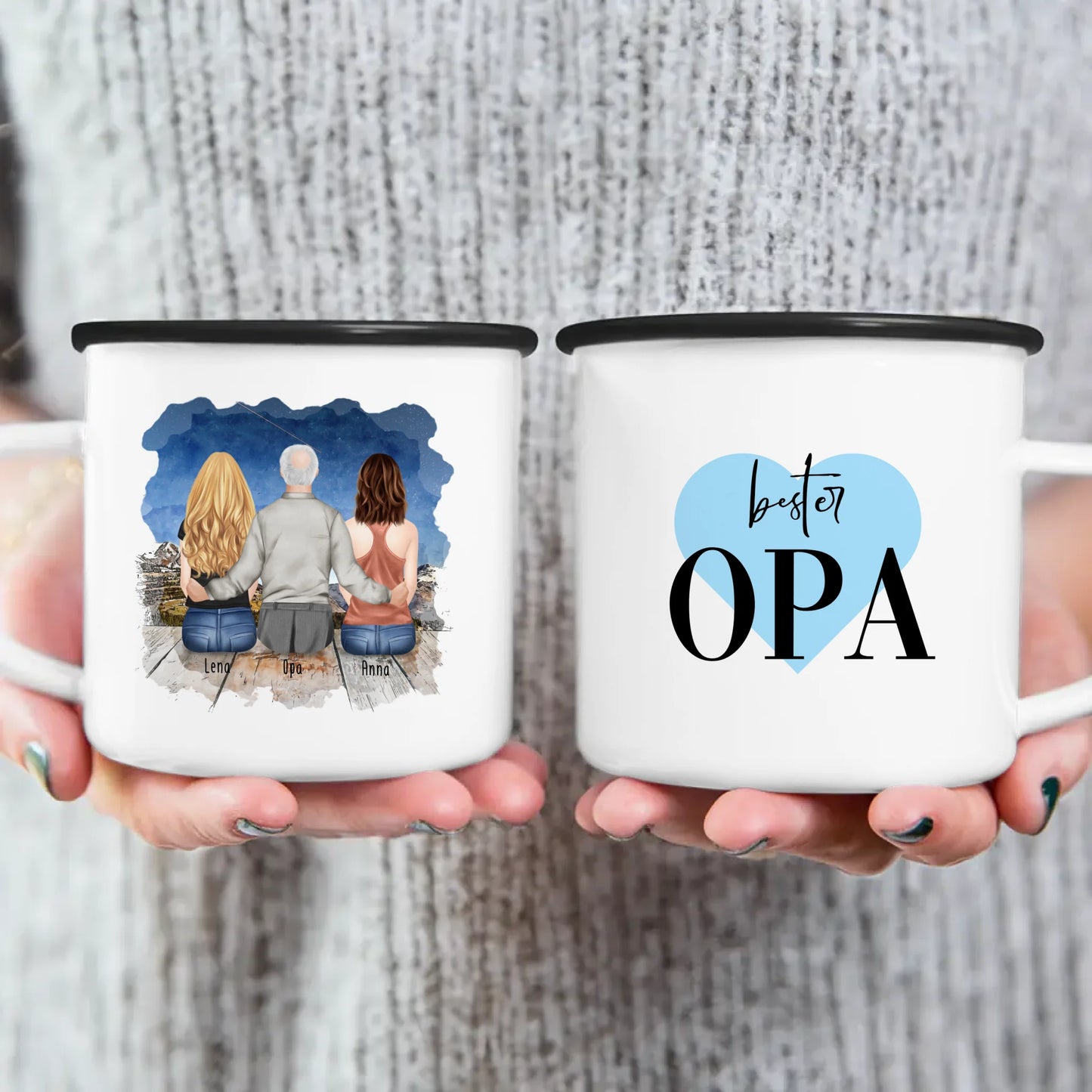 Personalisierte Tasse für Opa (2 Frauen + 1 Opa)