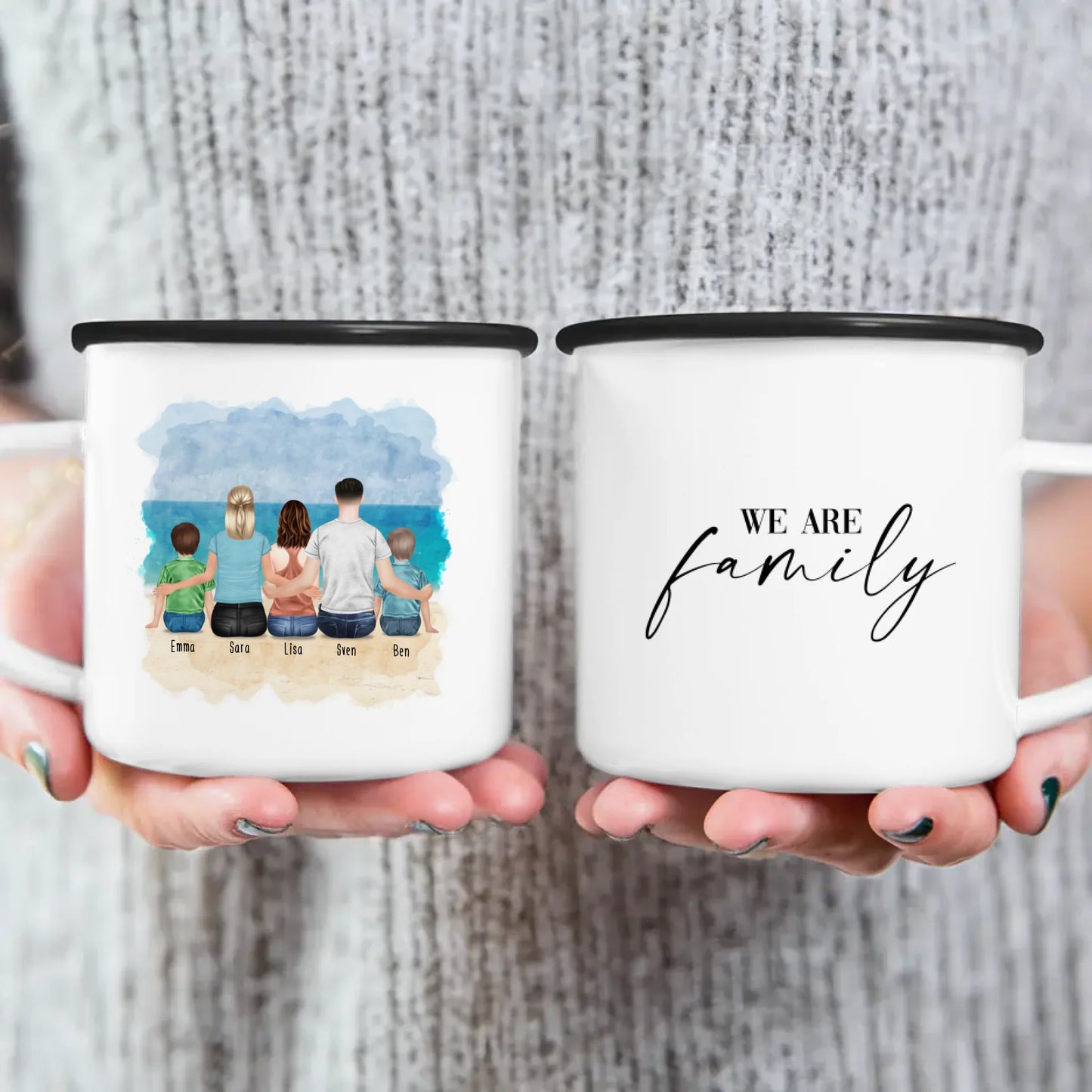 Personalisierte Tasse mit Familie (2 Kinder + 1 Teenanger)