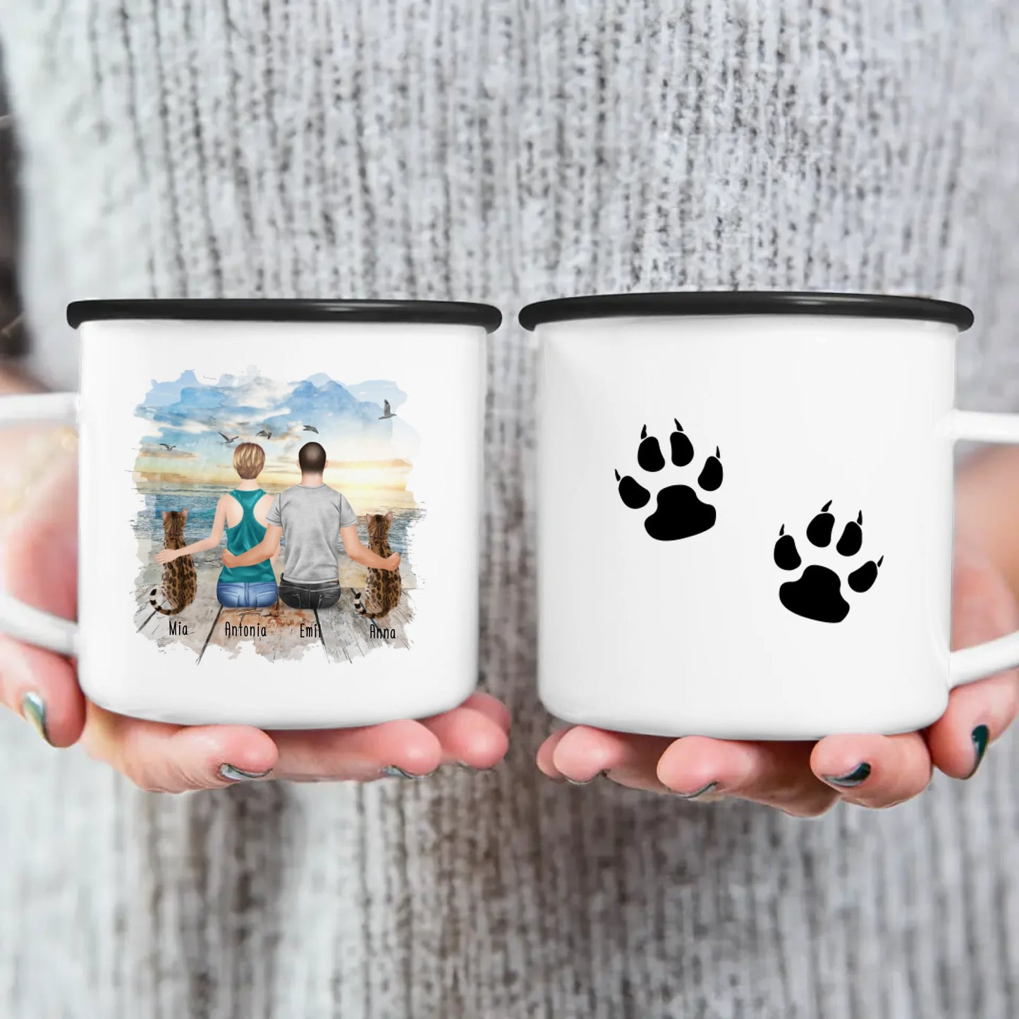 Personalisierte Tasse mit Pärchen und 2 Katzen