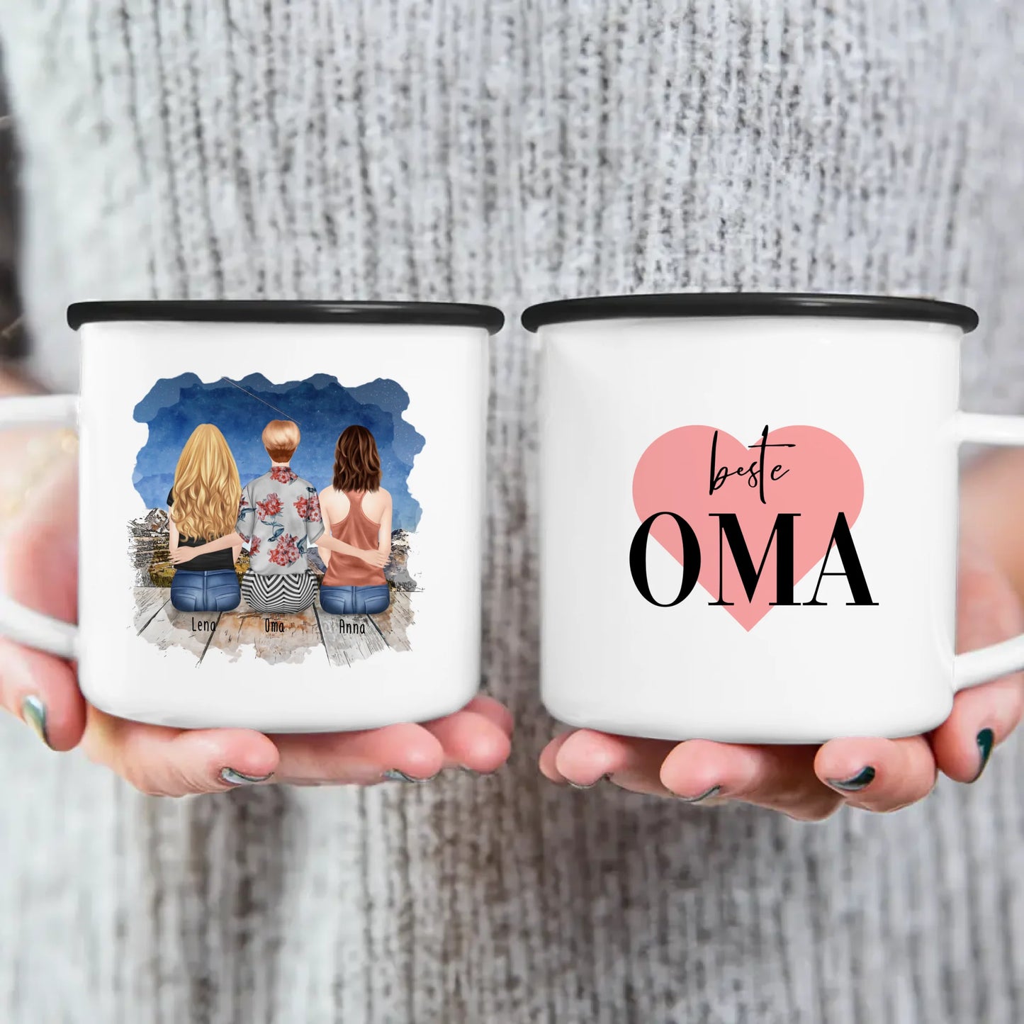 Personalisierte Tasse für Oma (2 Frauen + 1 Oma)