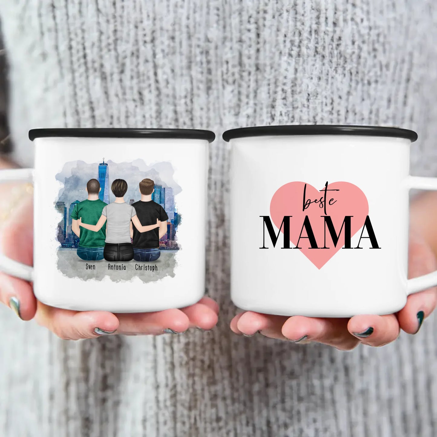 Personalisierte Tasse mit Mutter/Sohn (2 Söhne)