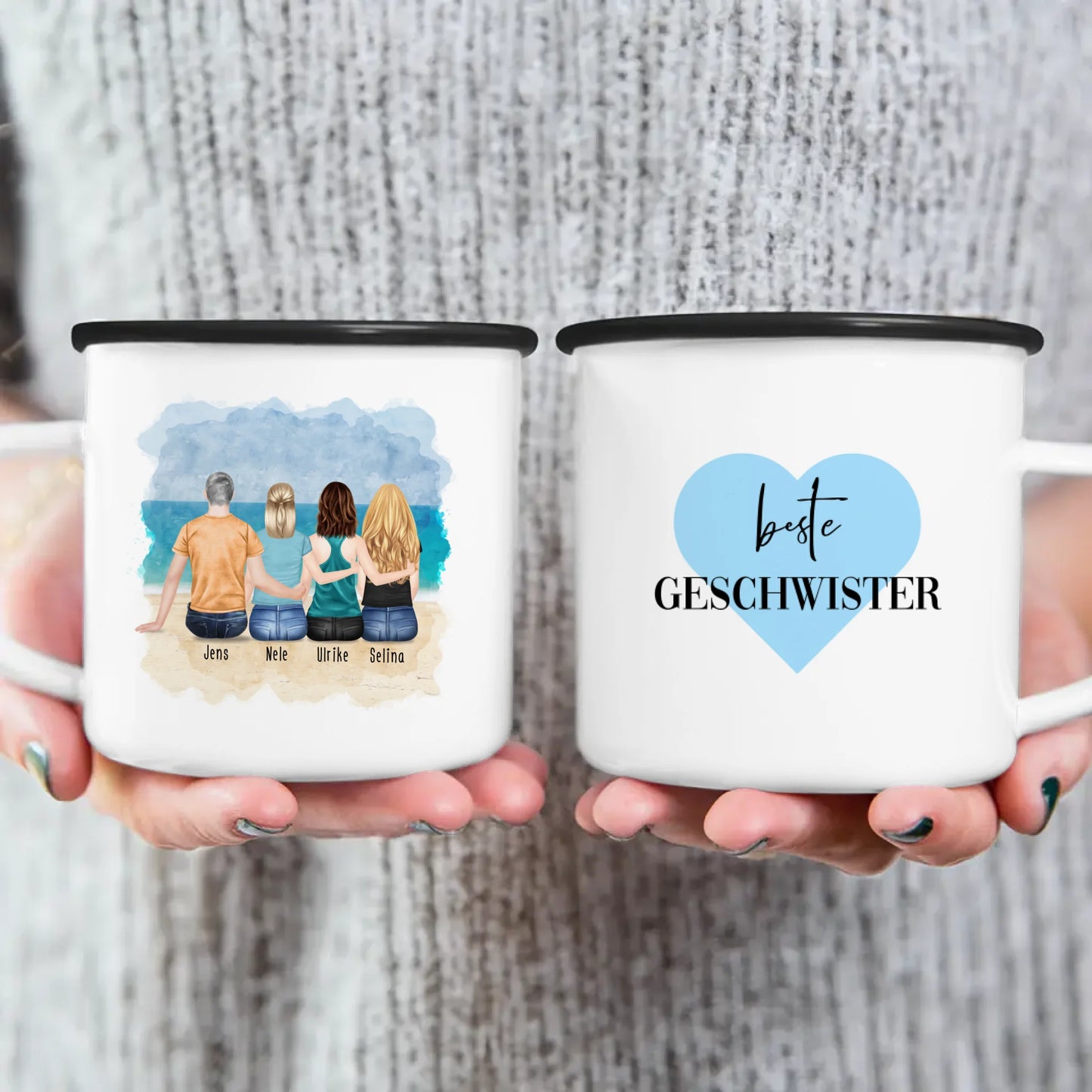 Personalisierte Tasse mit Bruder/Schwester (3 Schwestern + 1 Bruder)