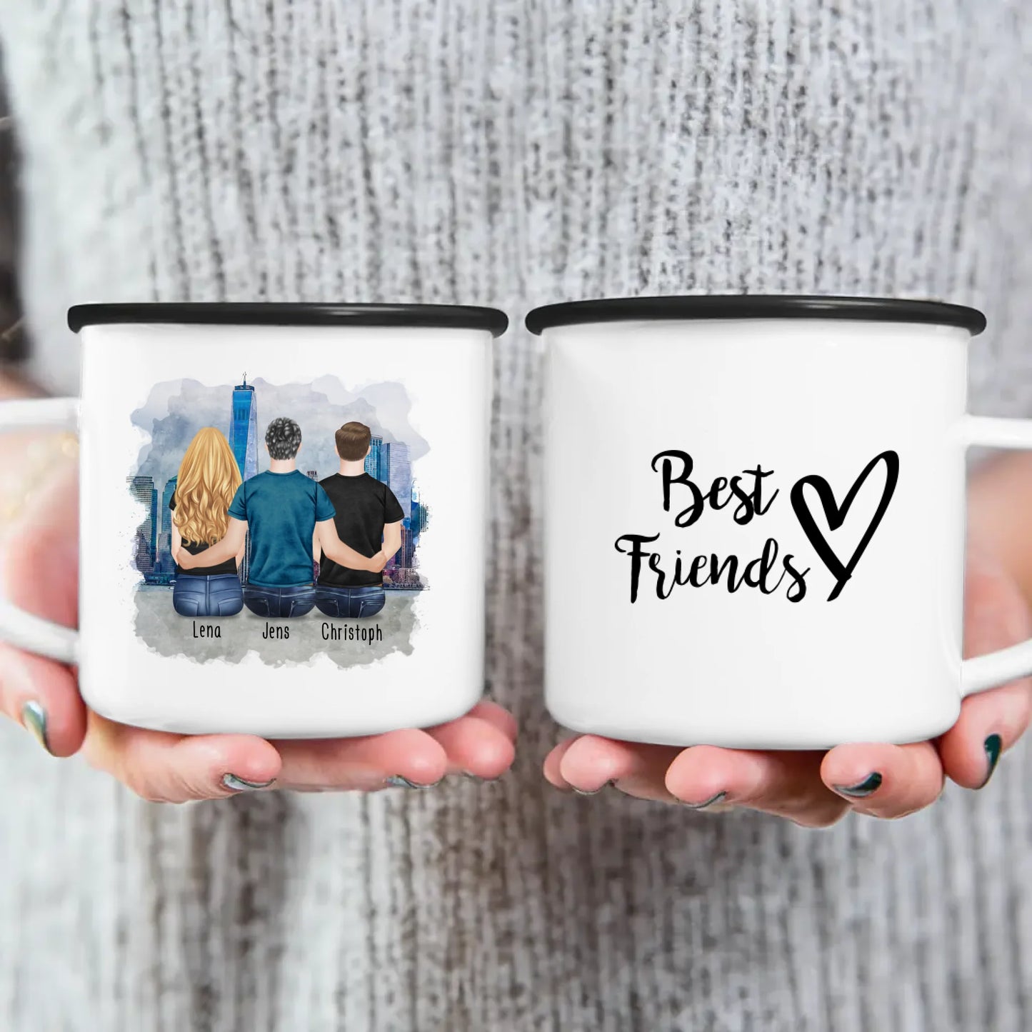 Personalisierte Tasse - Beste Freunde (1 Frau + 2 Männer)