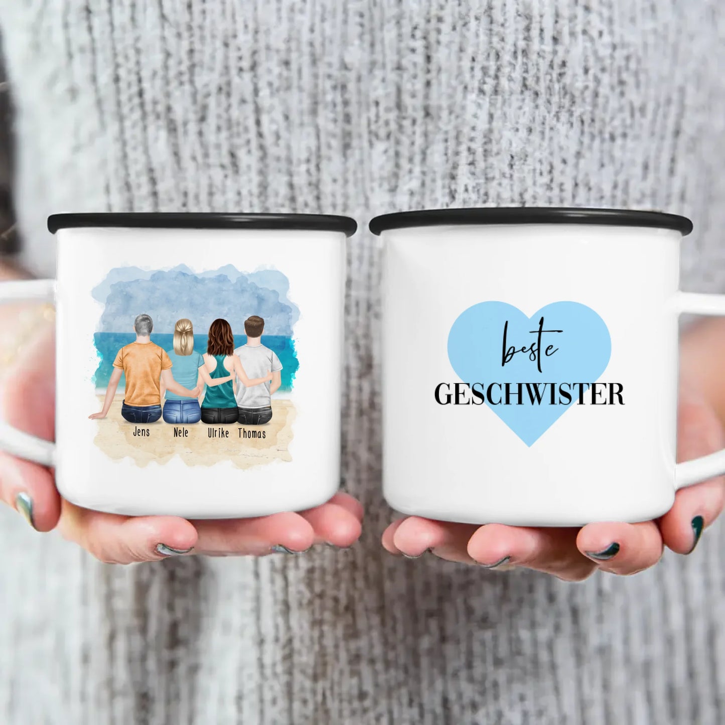 Personalisierte Tasse mit Bruder/Schwester (2 Schwestern + 2 Brüder)