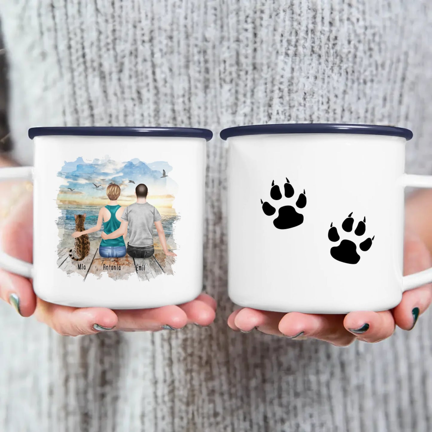 Personalisierte Tasse mit Pärchen und 1 Katze