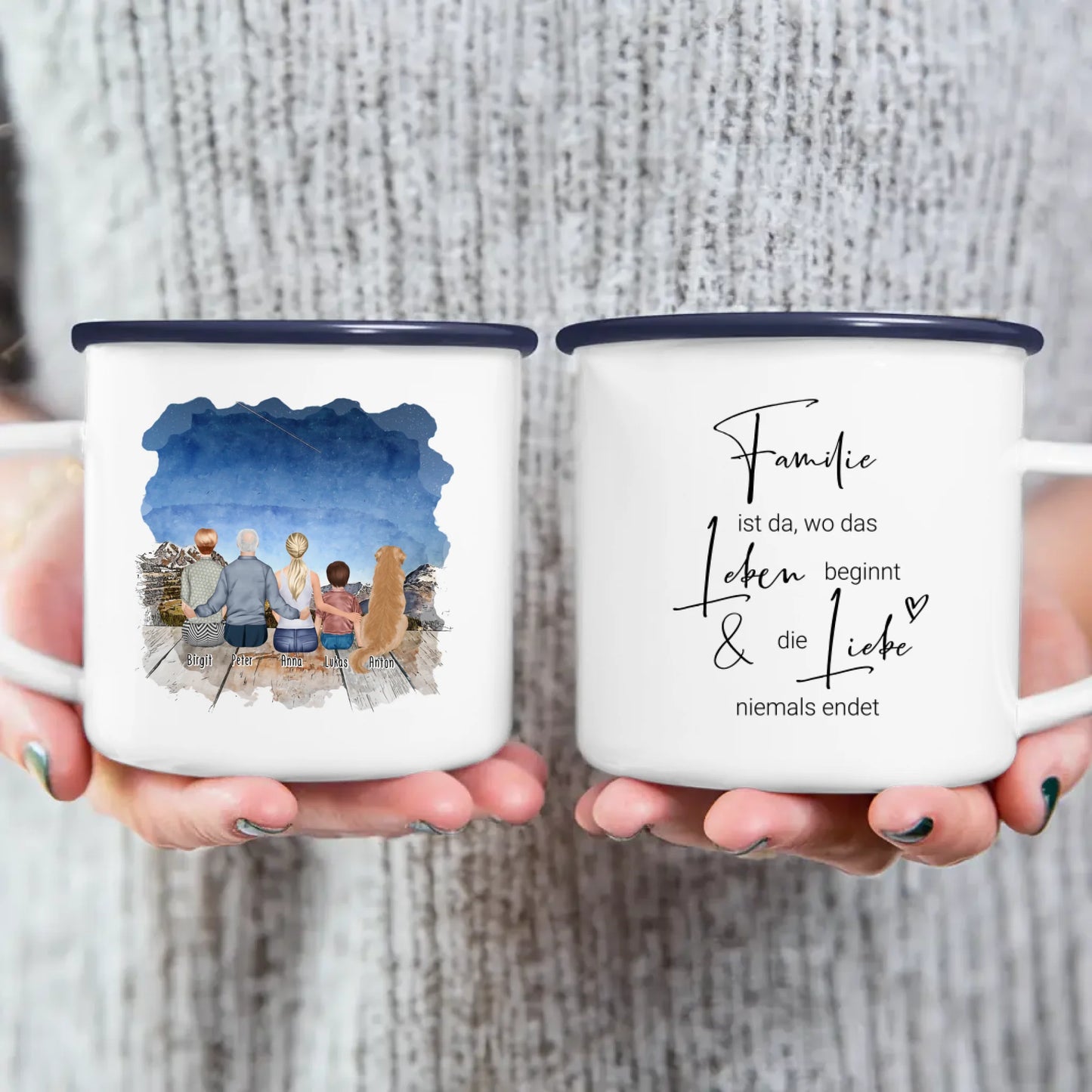 Personalisierte Tasse - Oma, Opa, Frau, Kind + 1 Hund/Katze