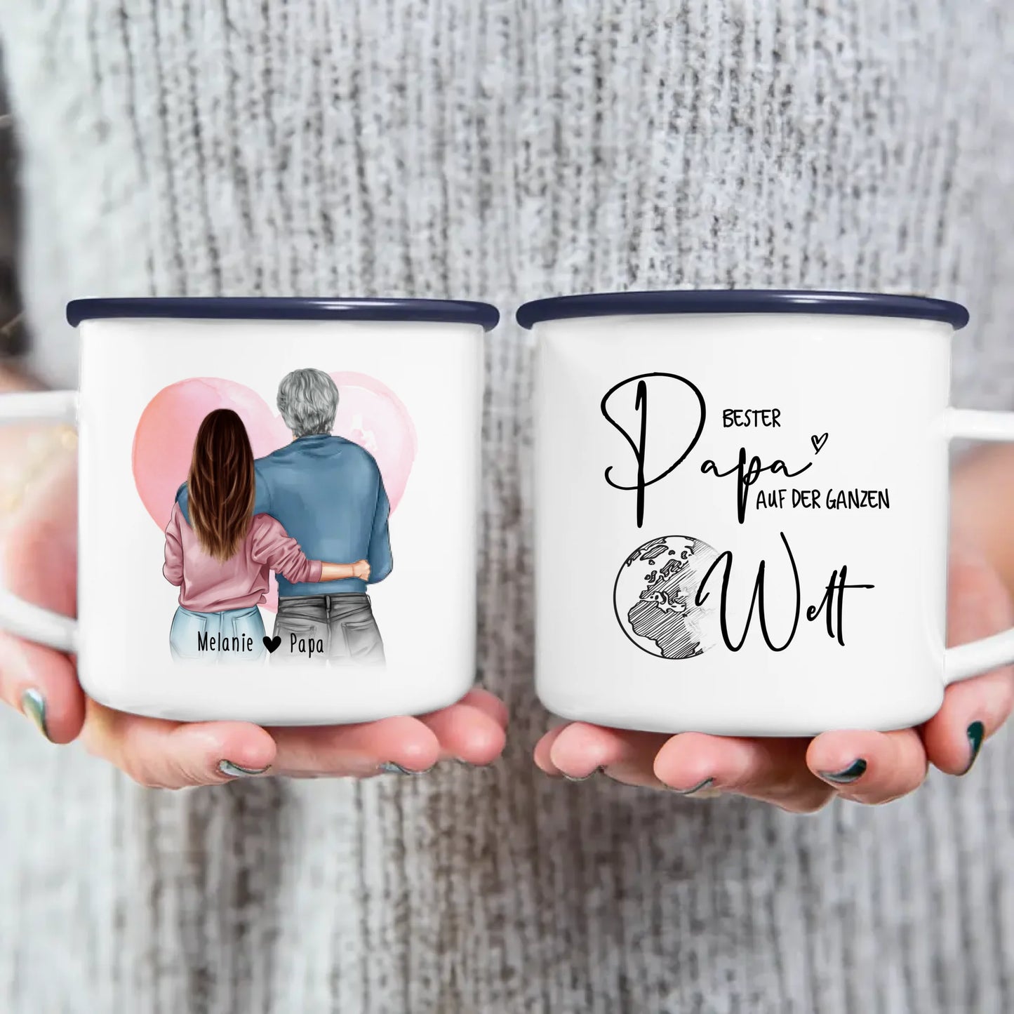 Personalisierte Tasse mit Papa + Tochter (stehend)