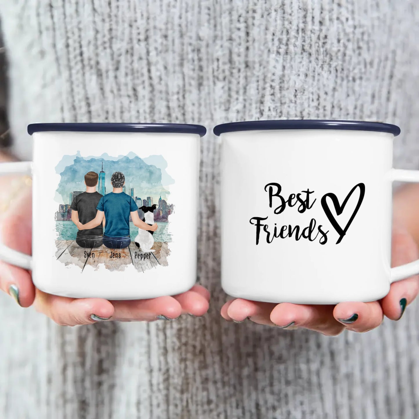 Personalisierte Tasse - 2 Männer + 1 Hund