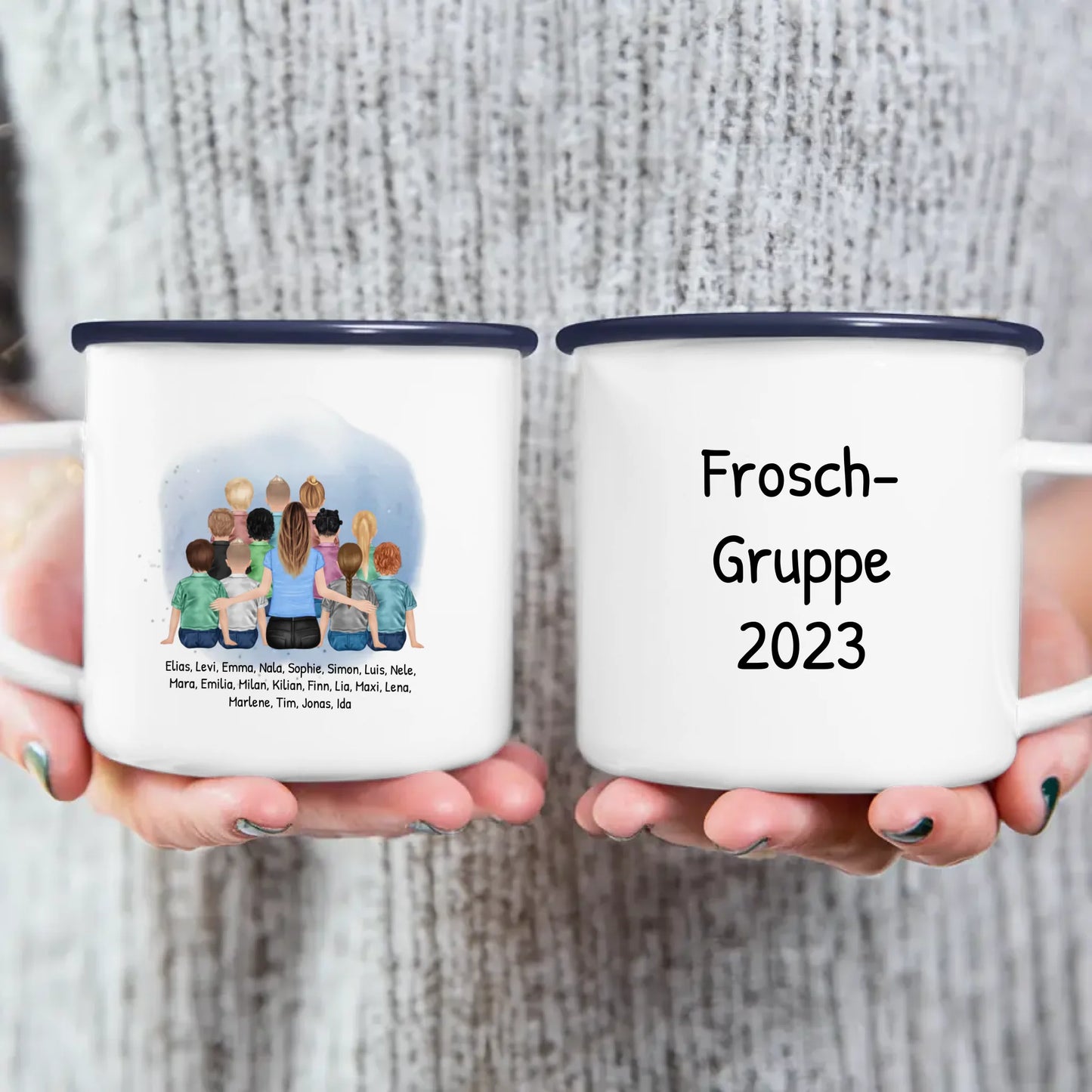 Personalisierte Tasse mit Erzieher/Erzieherin und Kindergartengruppe/Kita (11-26 Kinder)