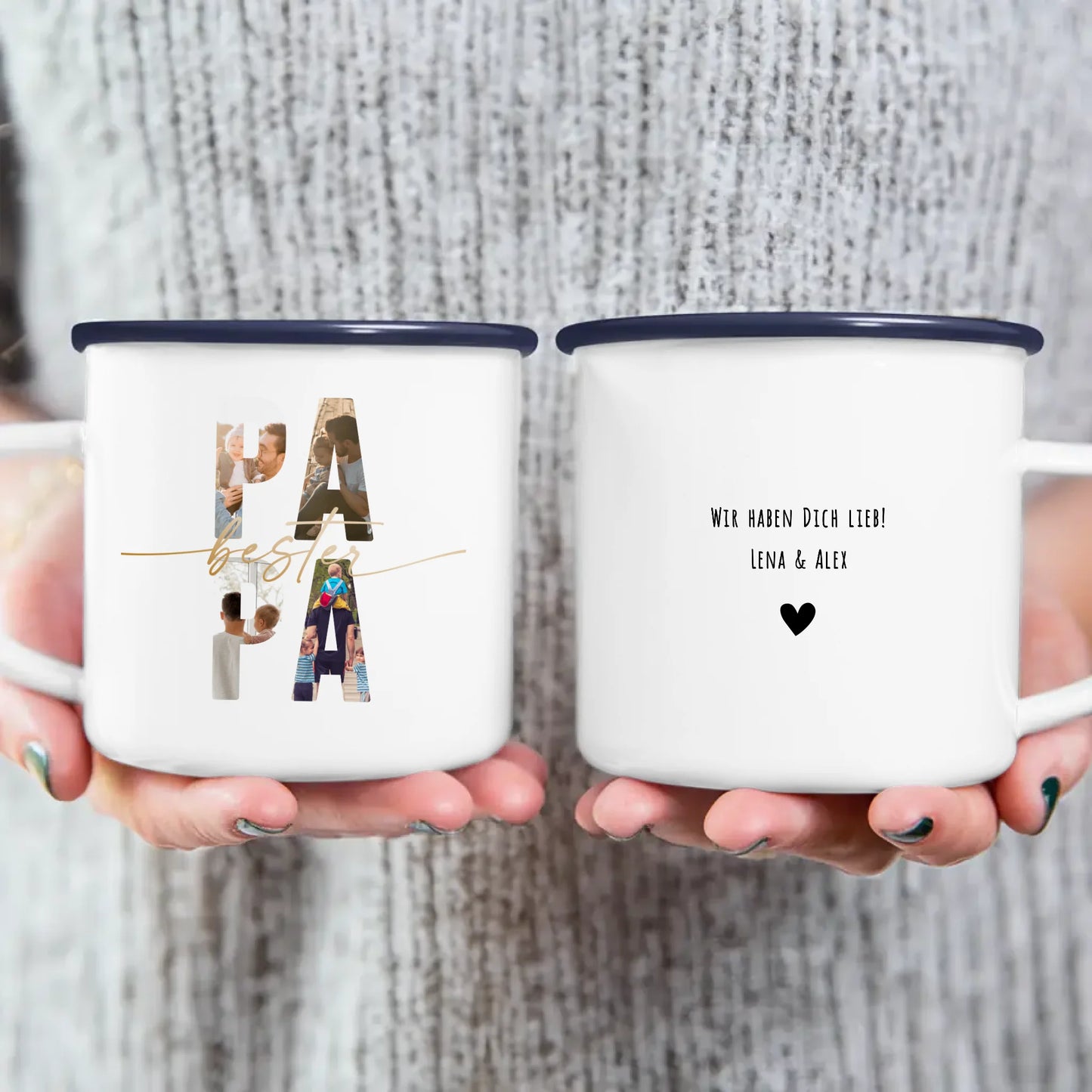 Personalisierte Tasse mit Papa Schriftzug und deinen Bildern