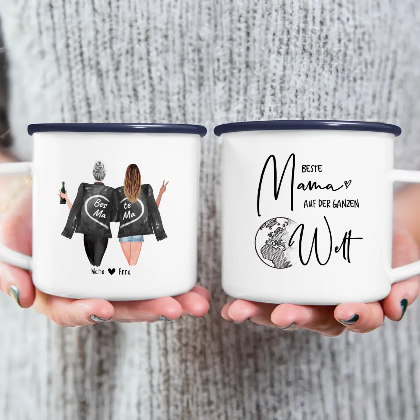 Personalisierte Tasse - Mutter + Tochter mit Jacken