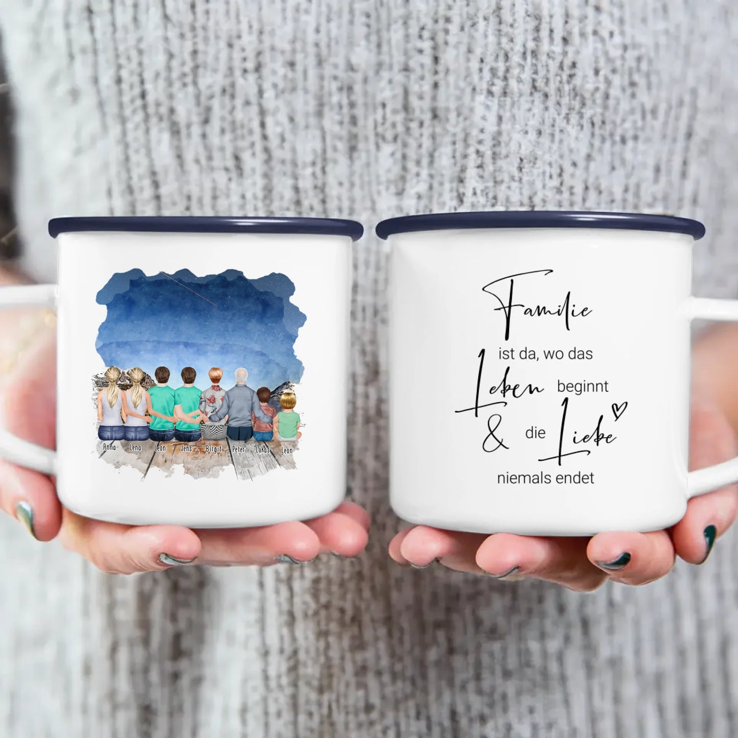 Personalisierte Tasse - 2 Frauen + 2 Männer + 1 Oma + 1 Opa + 1 Kind + 1 Baby