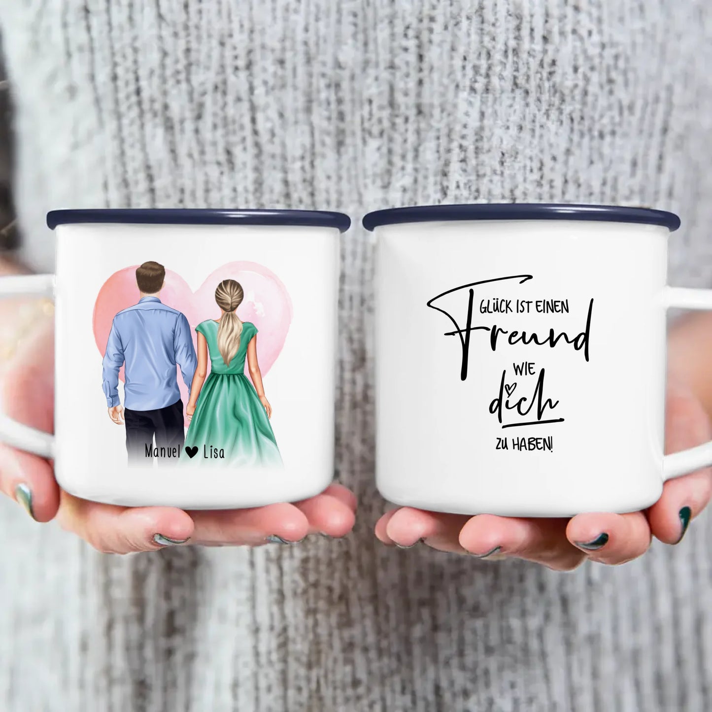 Personalisierte Tasse mit Paar (stehend) - Hemd und Kleid - Pärchen Tasse