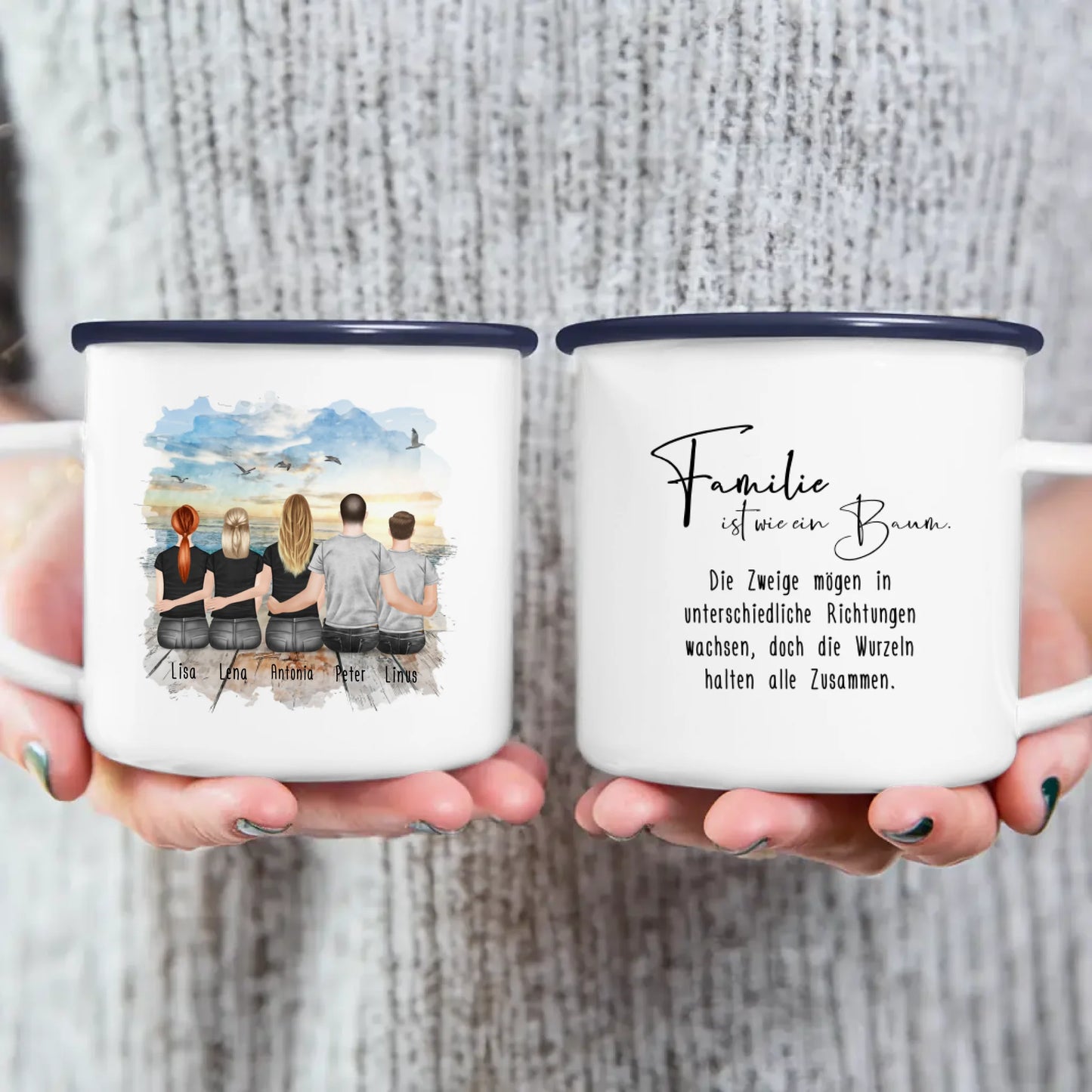 Personalisierte Tasse mit Familie (2 Teenagerinnen + 1 Teenager)