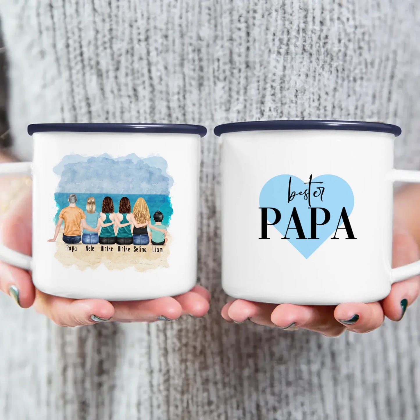 Personalisierte Tasse - 1 Vater + 4 Töchter + 1 Baby