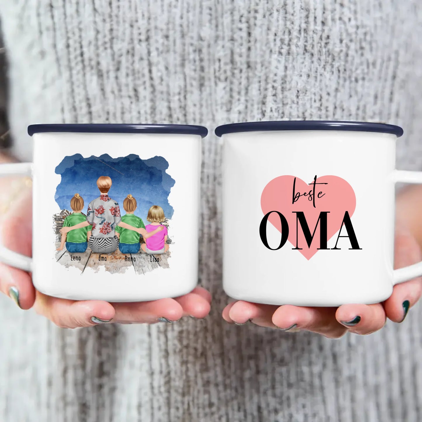 Personalisierte Tasse für Oma (2 Kinder + 1 Baby + 1 Oma)