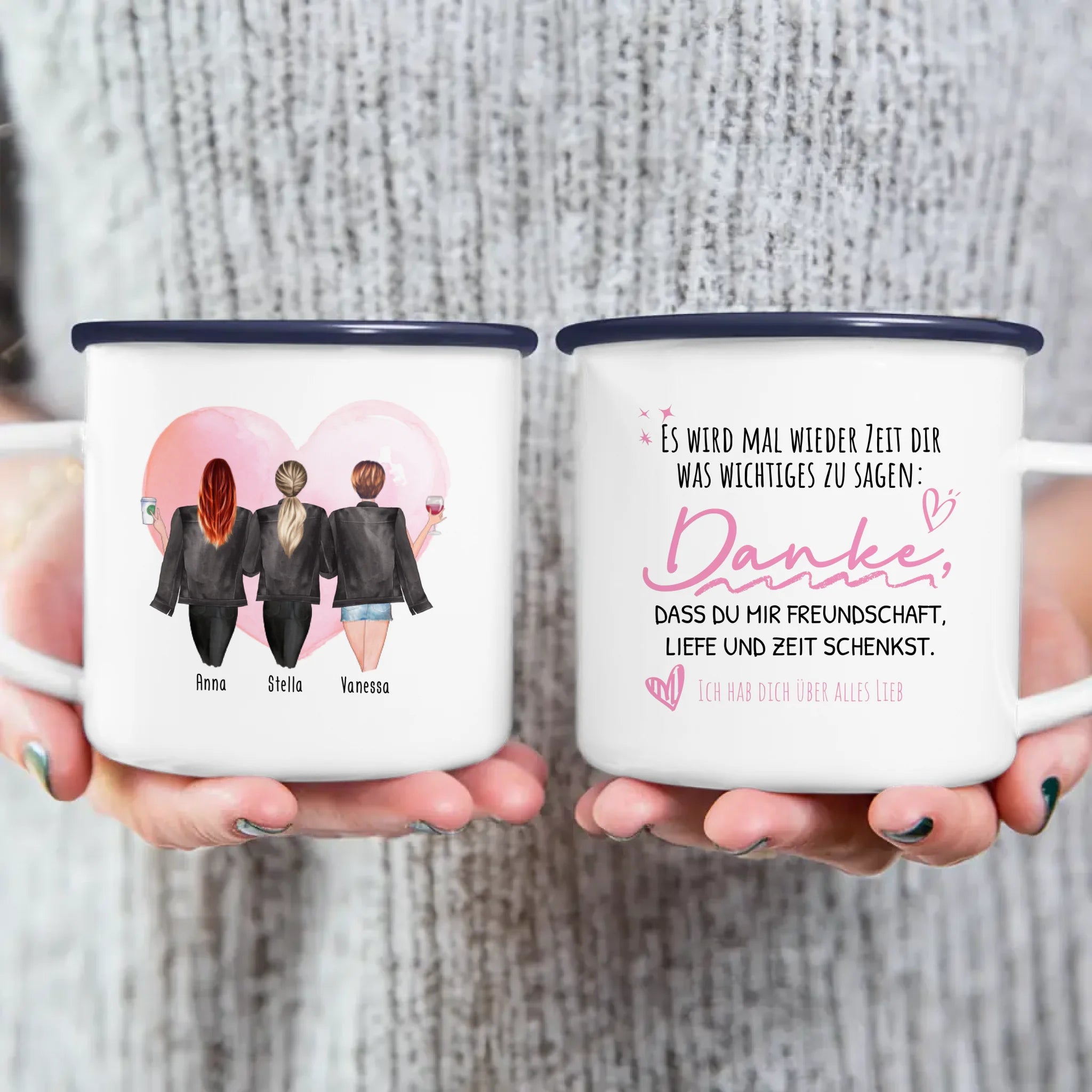 Personalisierte Tasse - Beste Freundinnen mit Jacken (3 Freundinnen)