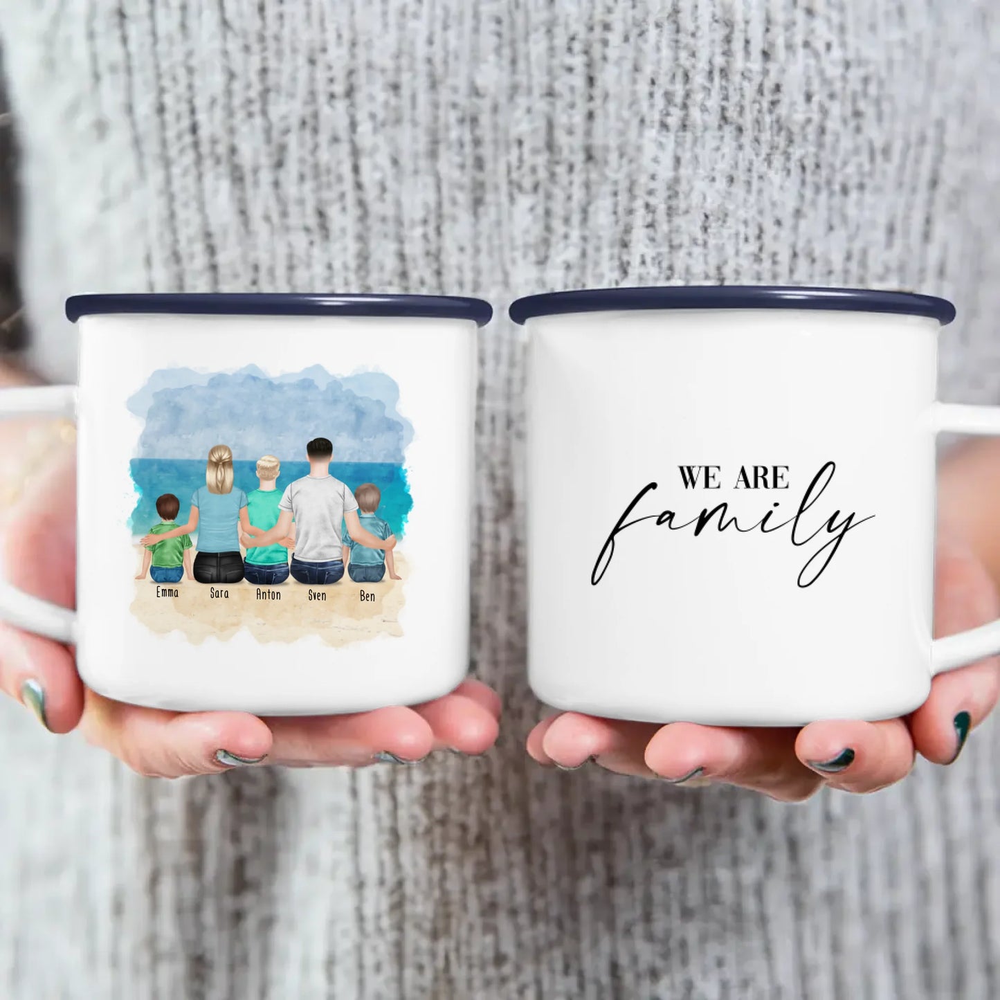 Personalisierte Tasse mit Familie (1 Kleinkind + 1 Kind + 1 Teenanger)