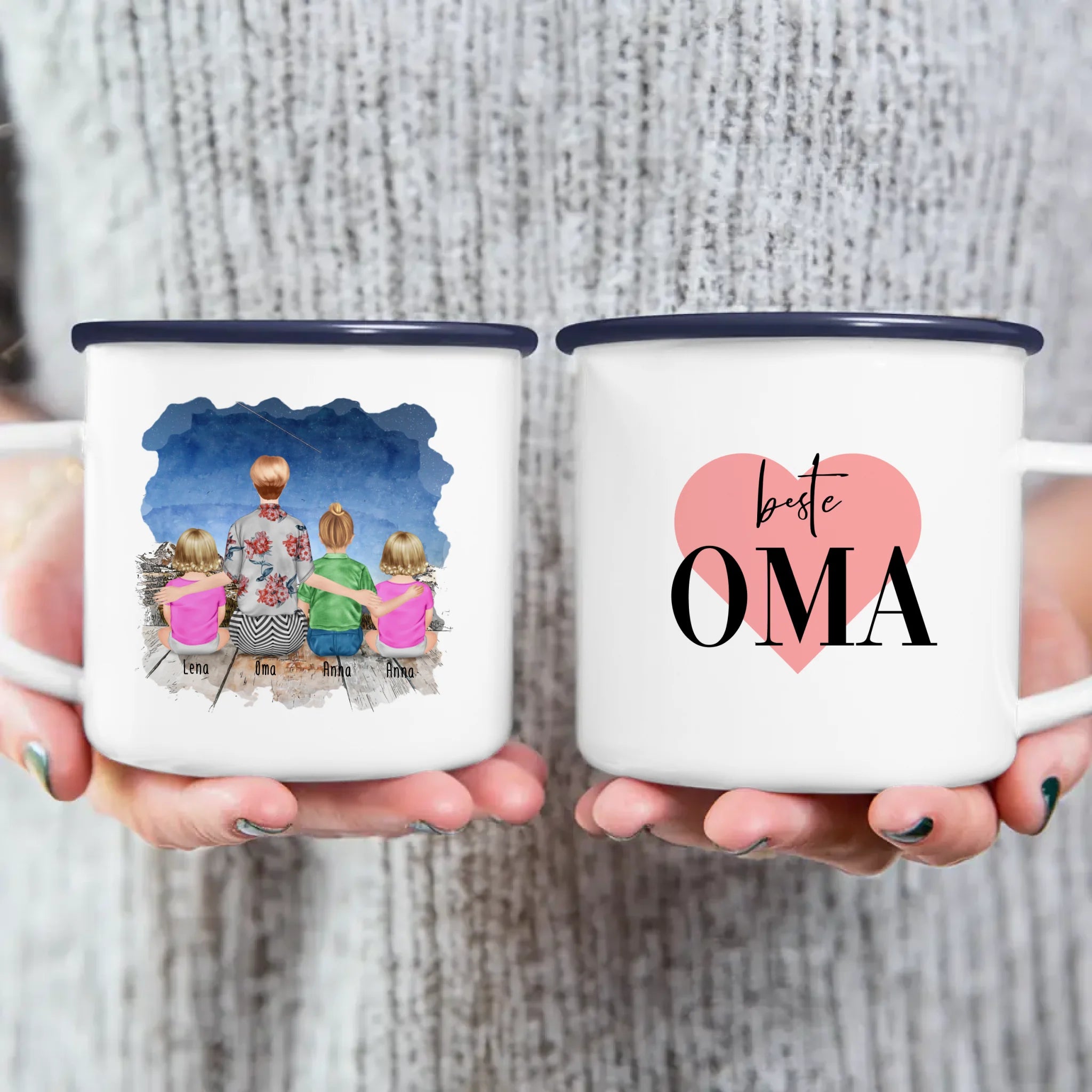 Personalisierte Tasse für Oma (2 Babys + 1 Kind + 1 Oma)