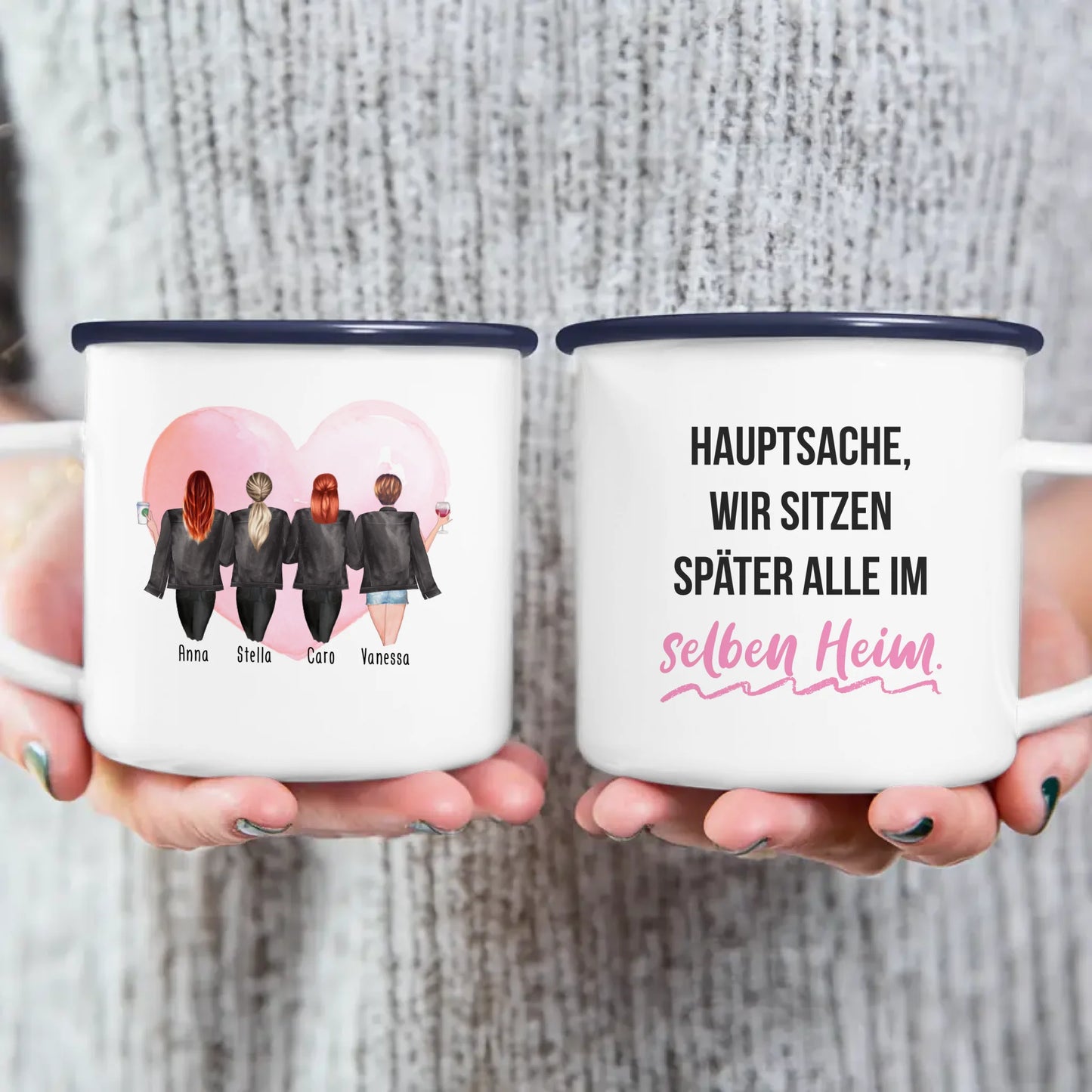 Personalisierte Tasse - Beste Freundinnen mit Jacken (4 Freundinnen)