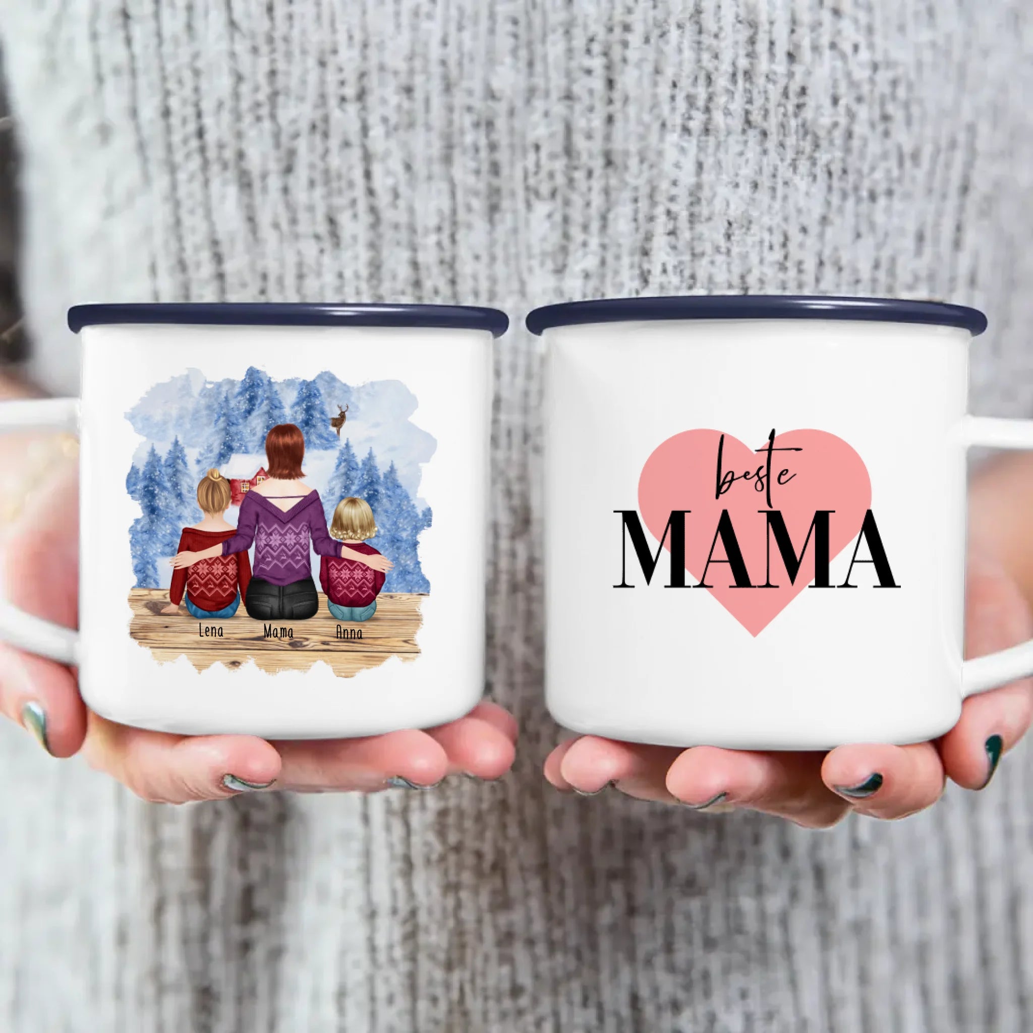 Personalisierte Tasse mit Mutter, Baby und Kind (1 Baby + 1 Kind + 1 Mutter) - Weihnachtstasse