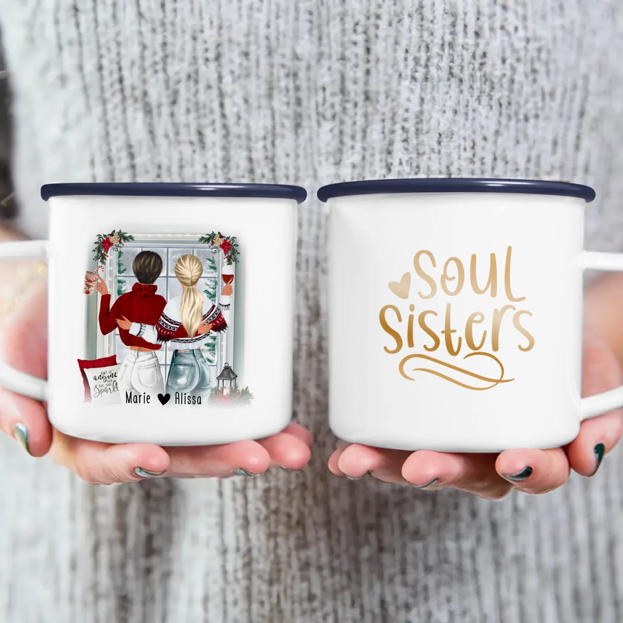 Personalisierte Tasse Beste Freundin (2 Freundinnen) - Weihnachtstasse