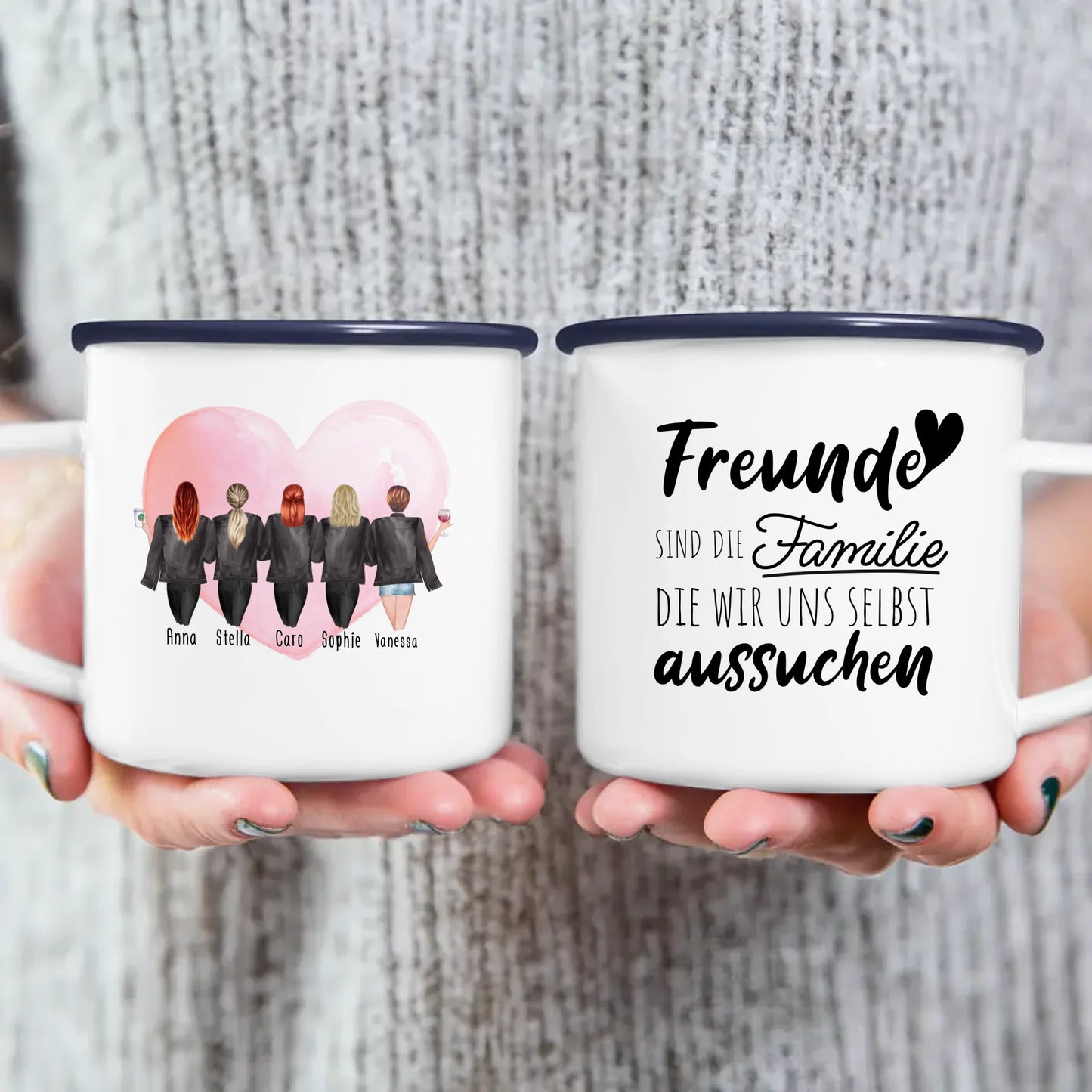 Personalisierte Tasse - Beste Freundinnen mit Jacken (5 Freundinnen)