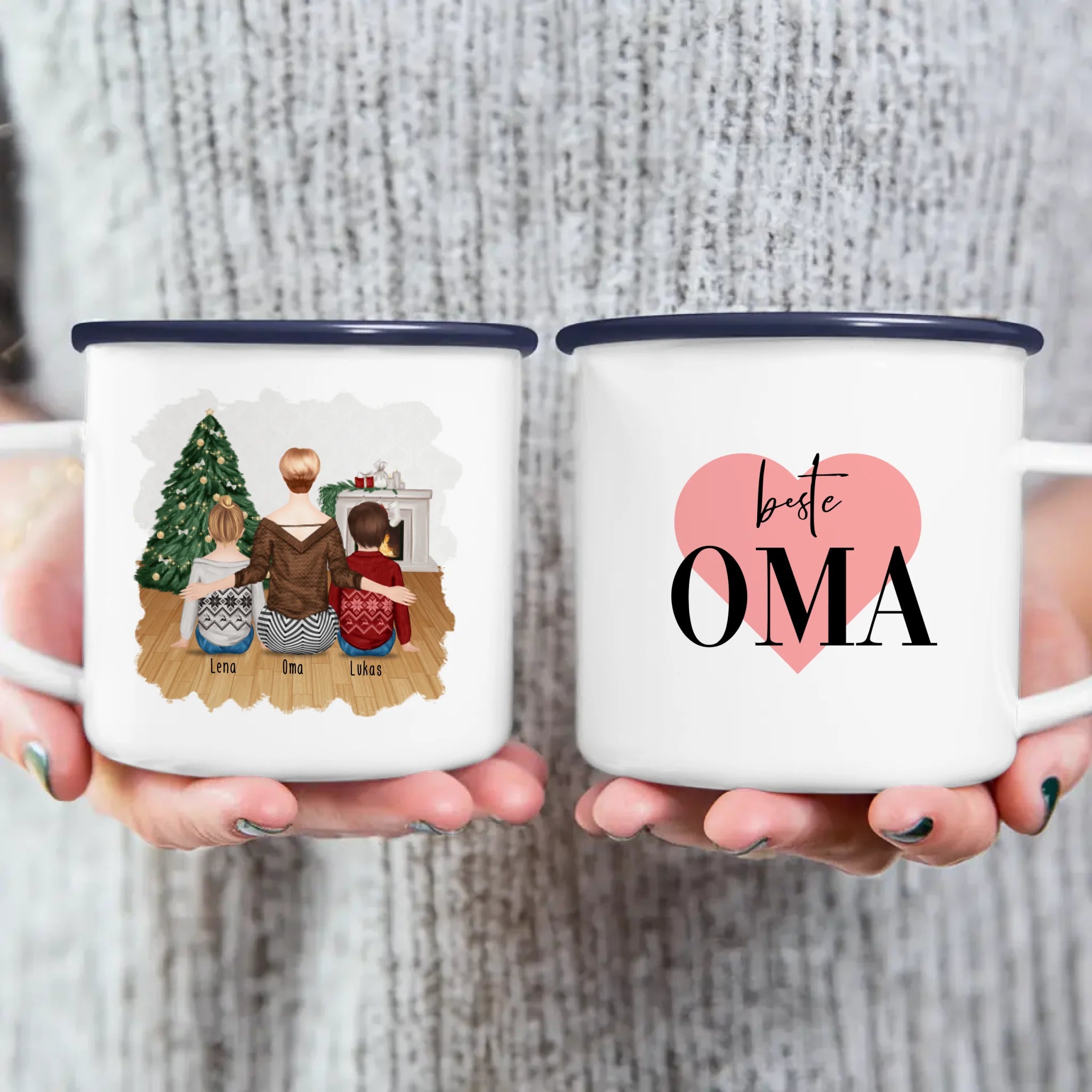 Personalisierte Tasse für Oma (2 Kinder + 1 Oma) - Weihnachtstasse