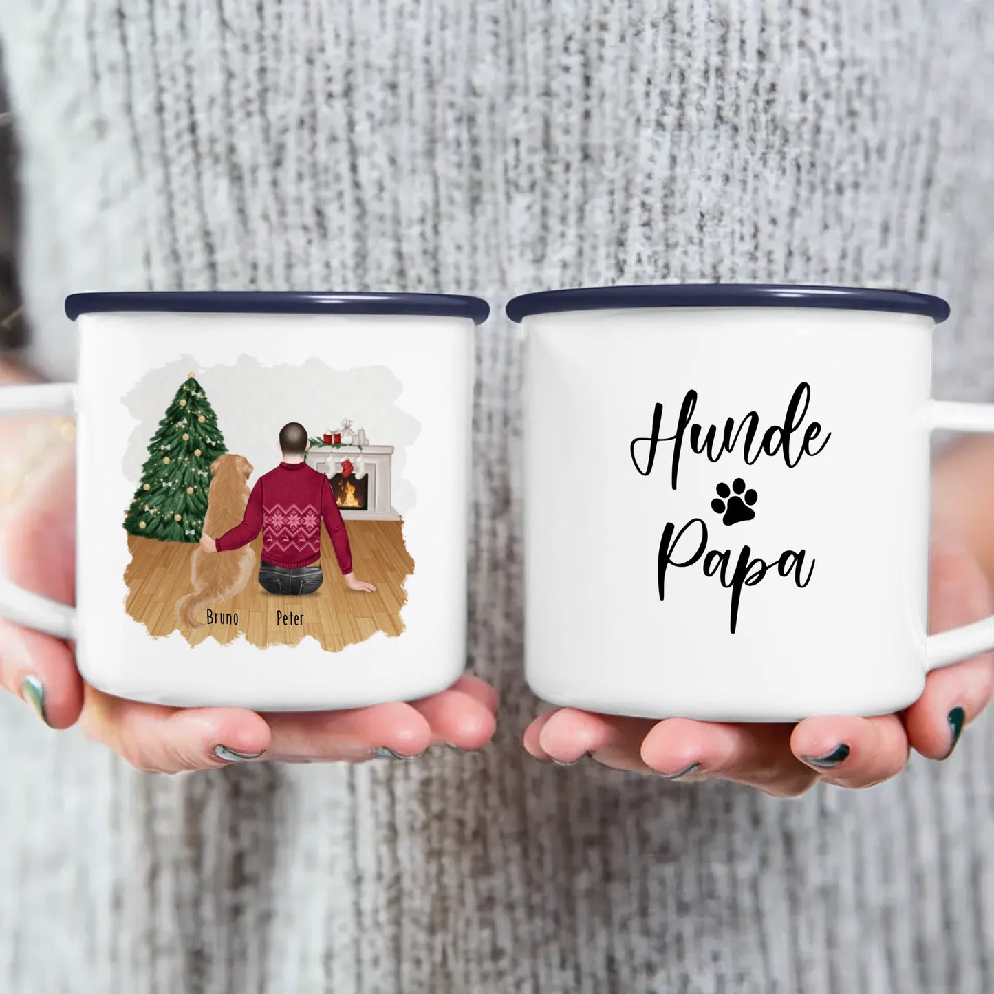 Personalisierte Tasse mit Hund und Mann (1 Hund + 1 Mann) - Weihnachtstasse