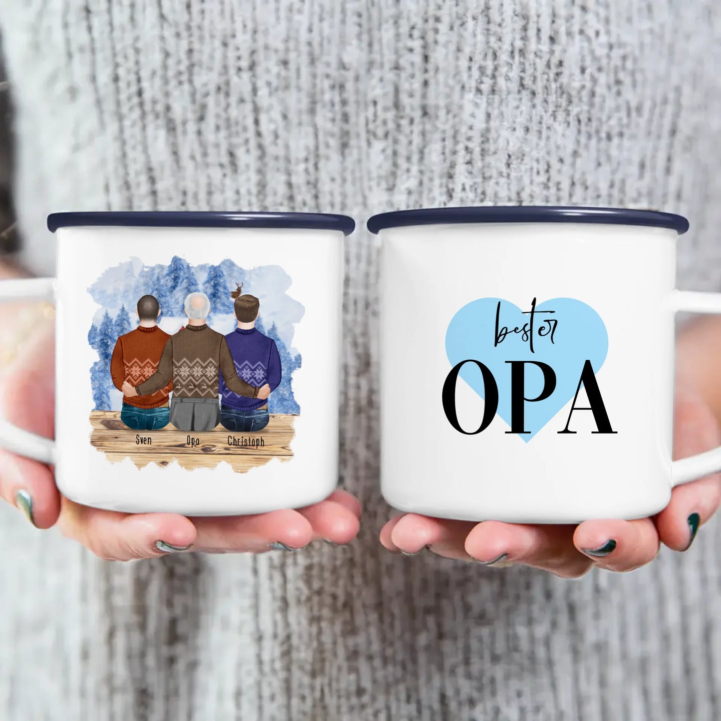 Personalisierte Tasse für Opa (2 Männer + 1 Opa) - Weihnachtstasse