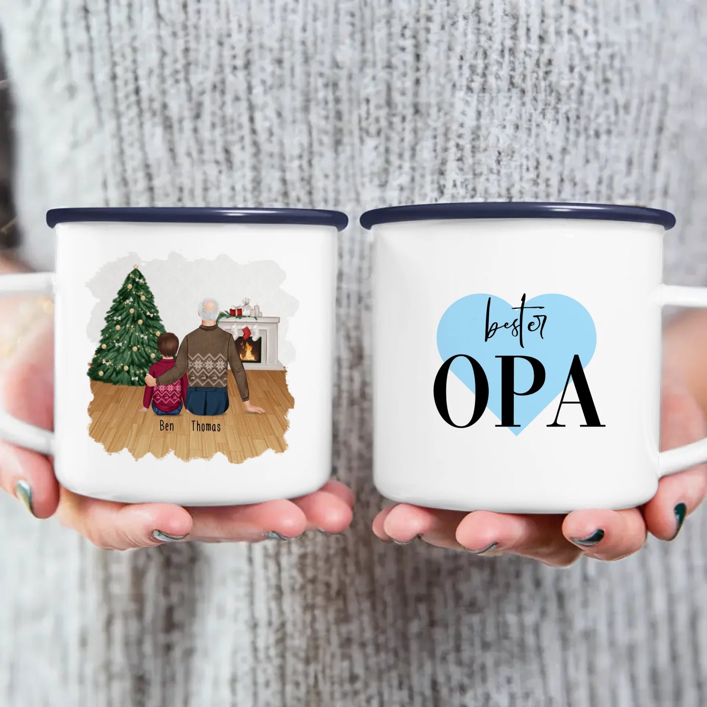 Personalisierte Tasse für Opa (1 Kind + 1 Opa) - Weihnachtstasse