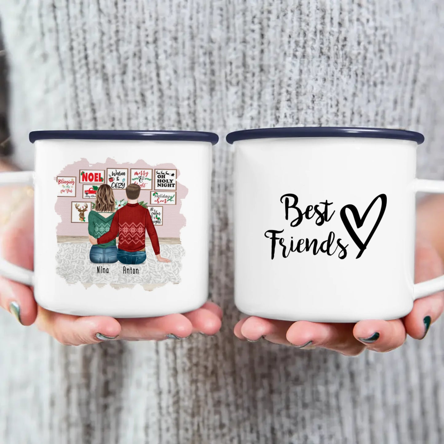 Personalisierte Tasse - Beste Freunde (1 Frau + 1 Mann) - Weihnachtstasse