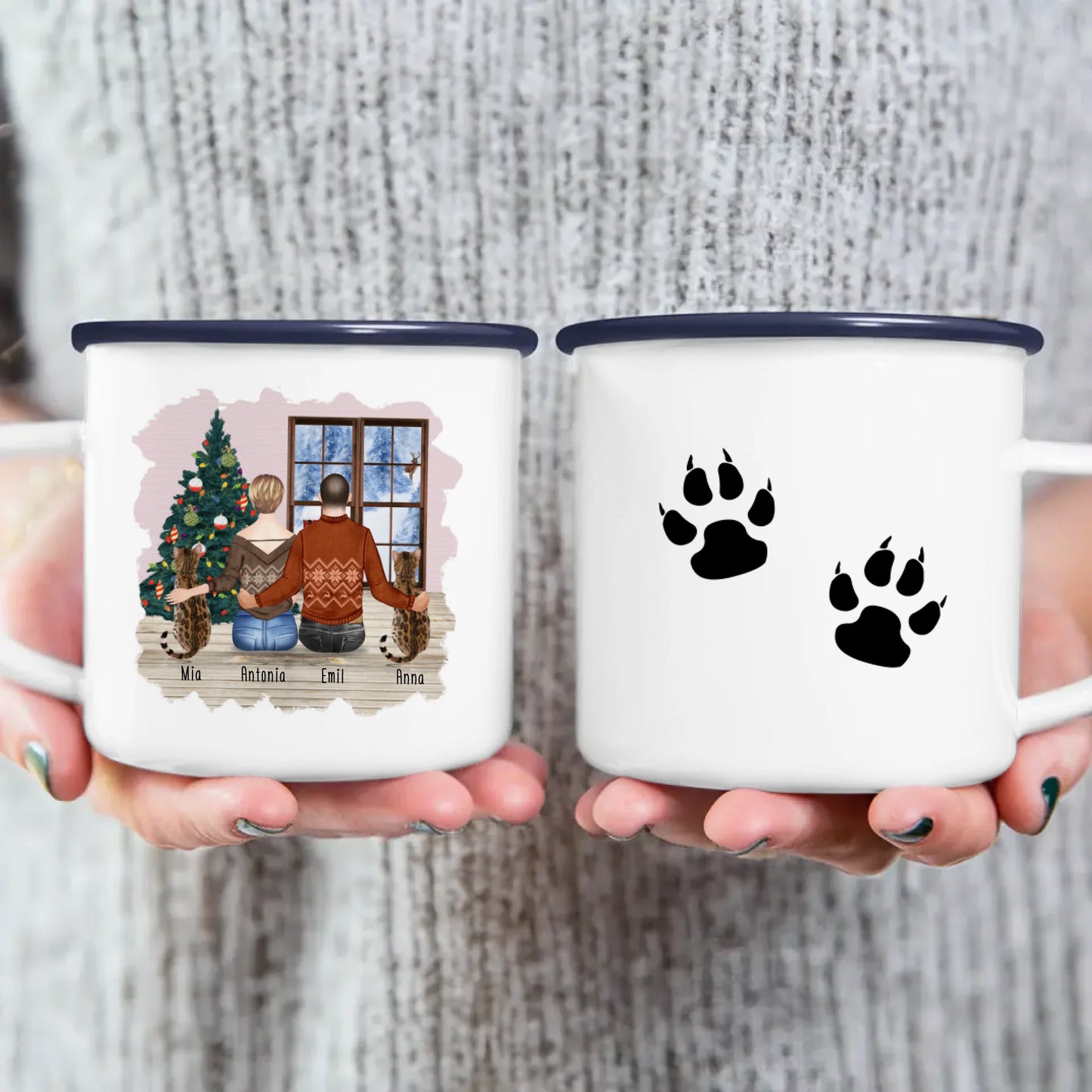 Personalisierte Tasse mit Pärchen und 2 Katzen - Weihnachtstasse