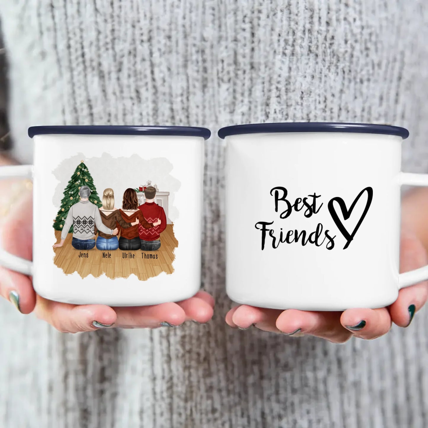 Personalisierte Tasse - Beste Freunde (2 Frauen + 2 Männer) - Weihnachtstasse