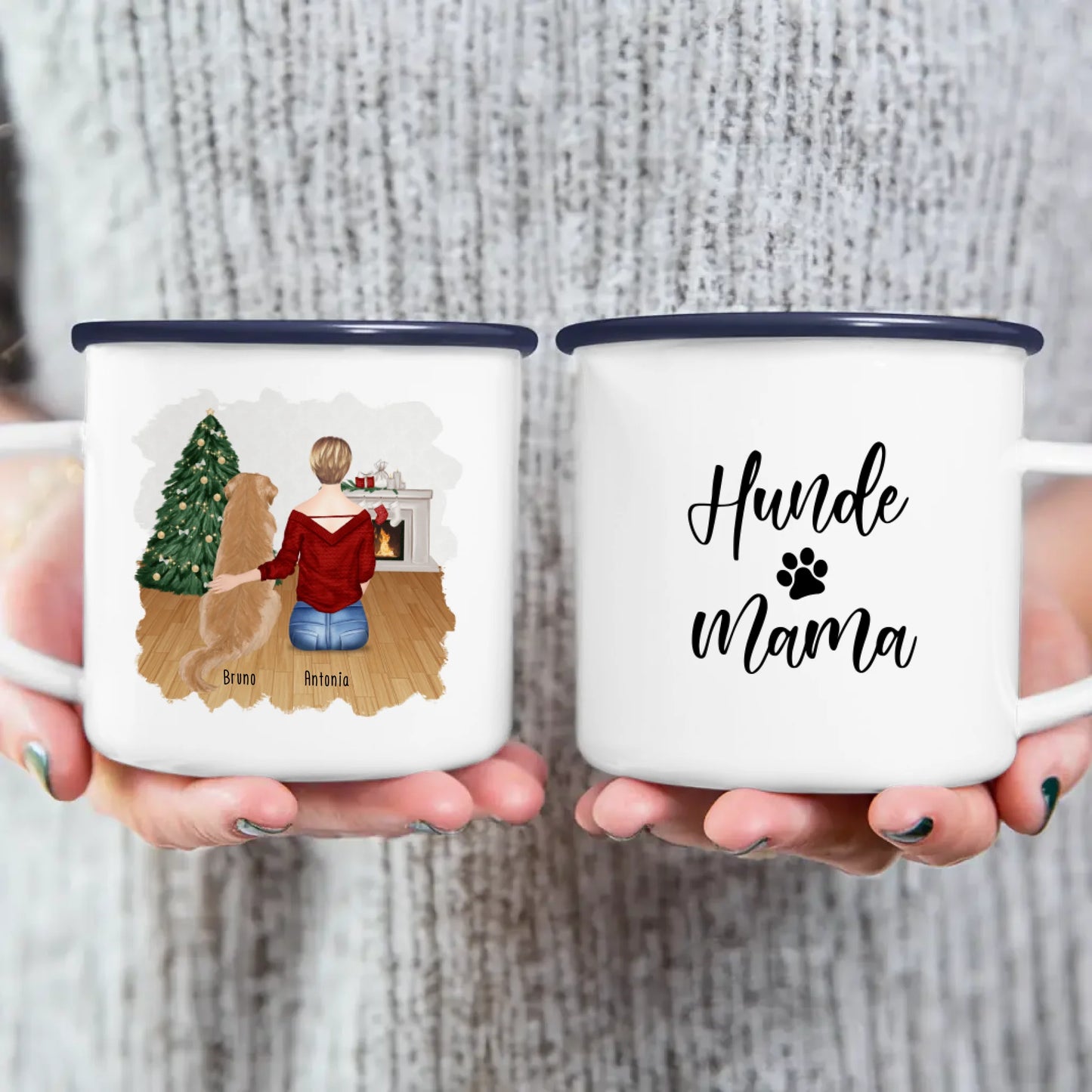 Personalisierte Tasse mit Hund und Frau (1 Hund + 1 Frau) - Weihnachtstasse