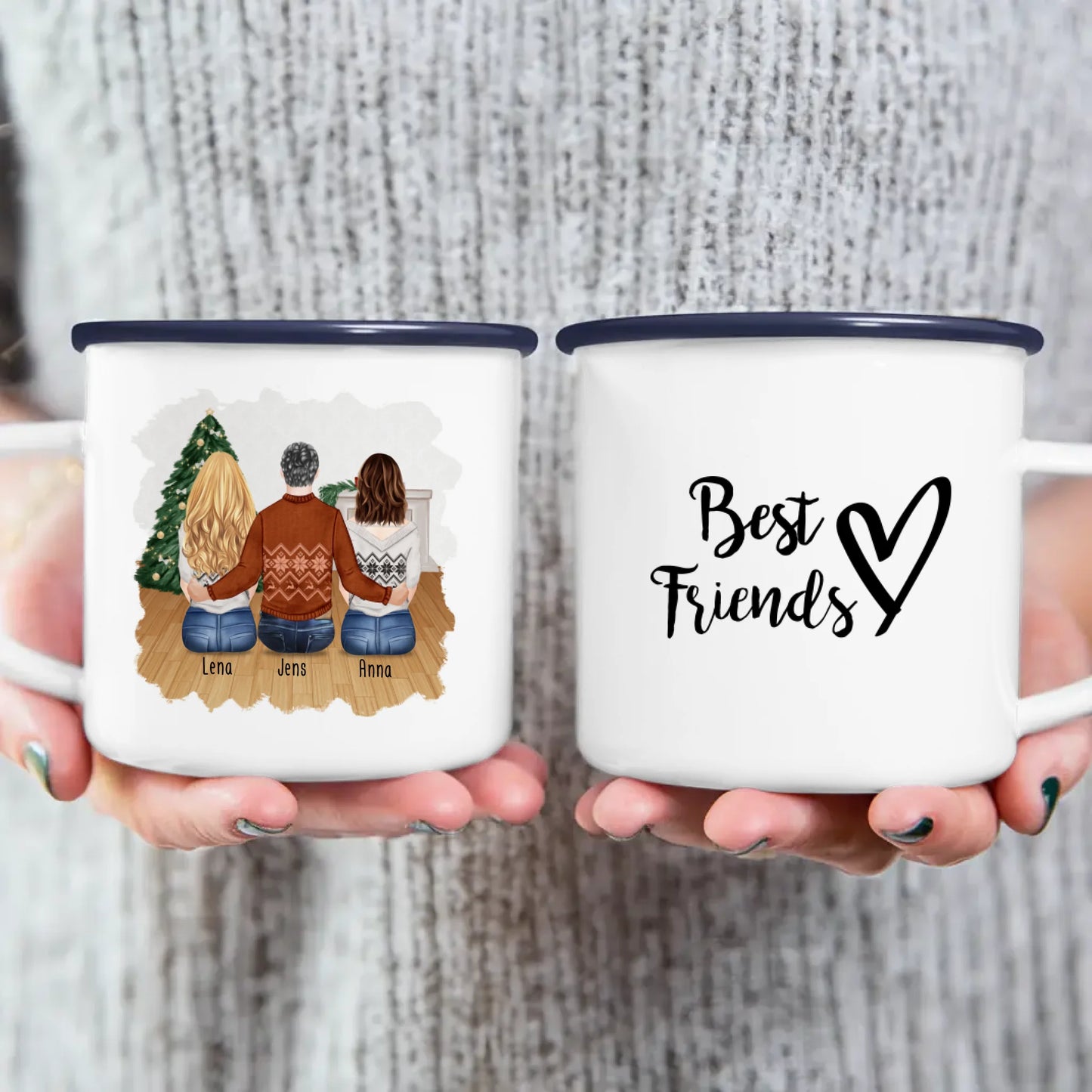 Personalisierte Tasse - Beste Freunde (2 Frauen + 1 Mann) - Weihnachtstasse