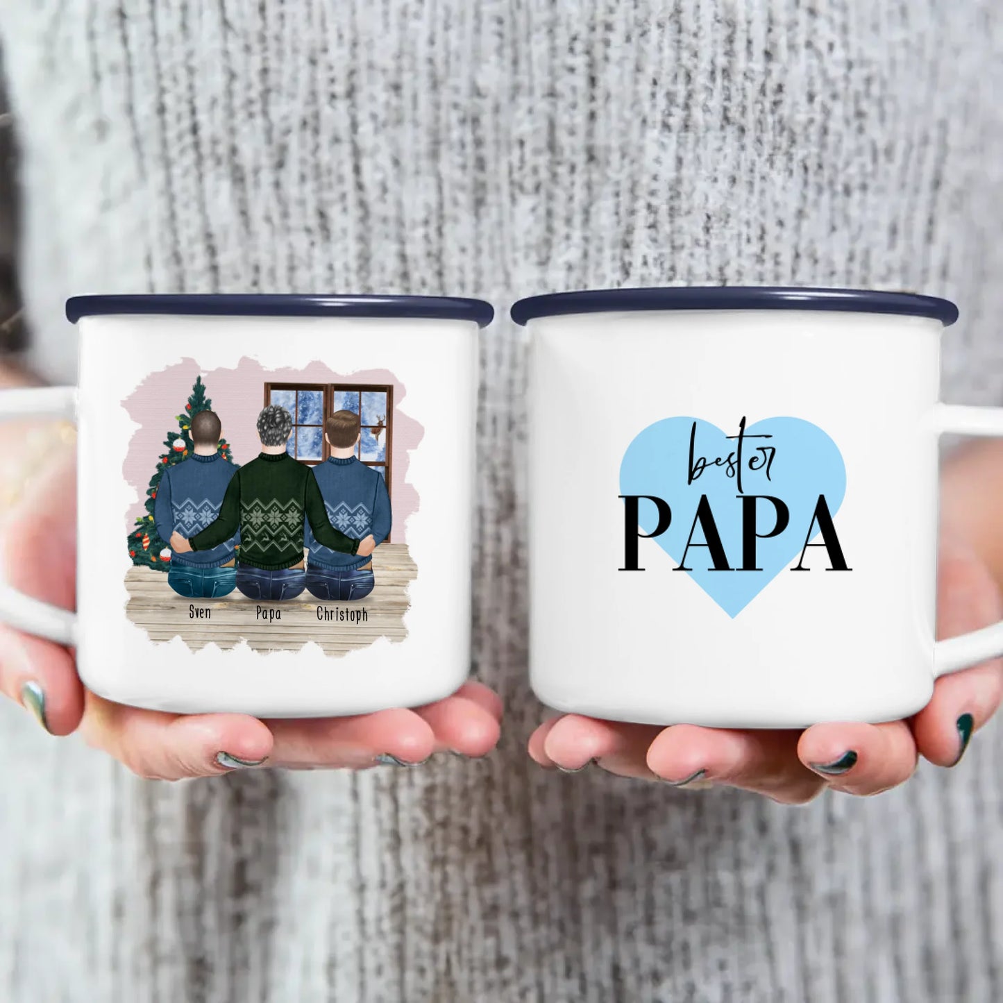 Personalisierte Tasse mit Vater/Sohn (2 Söhne) - Weihnachtstasse