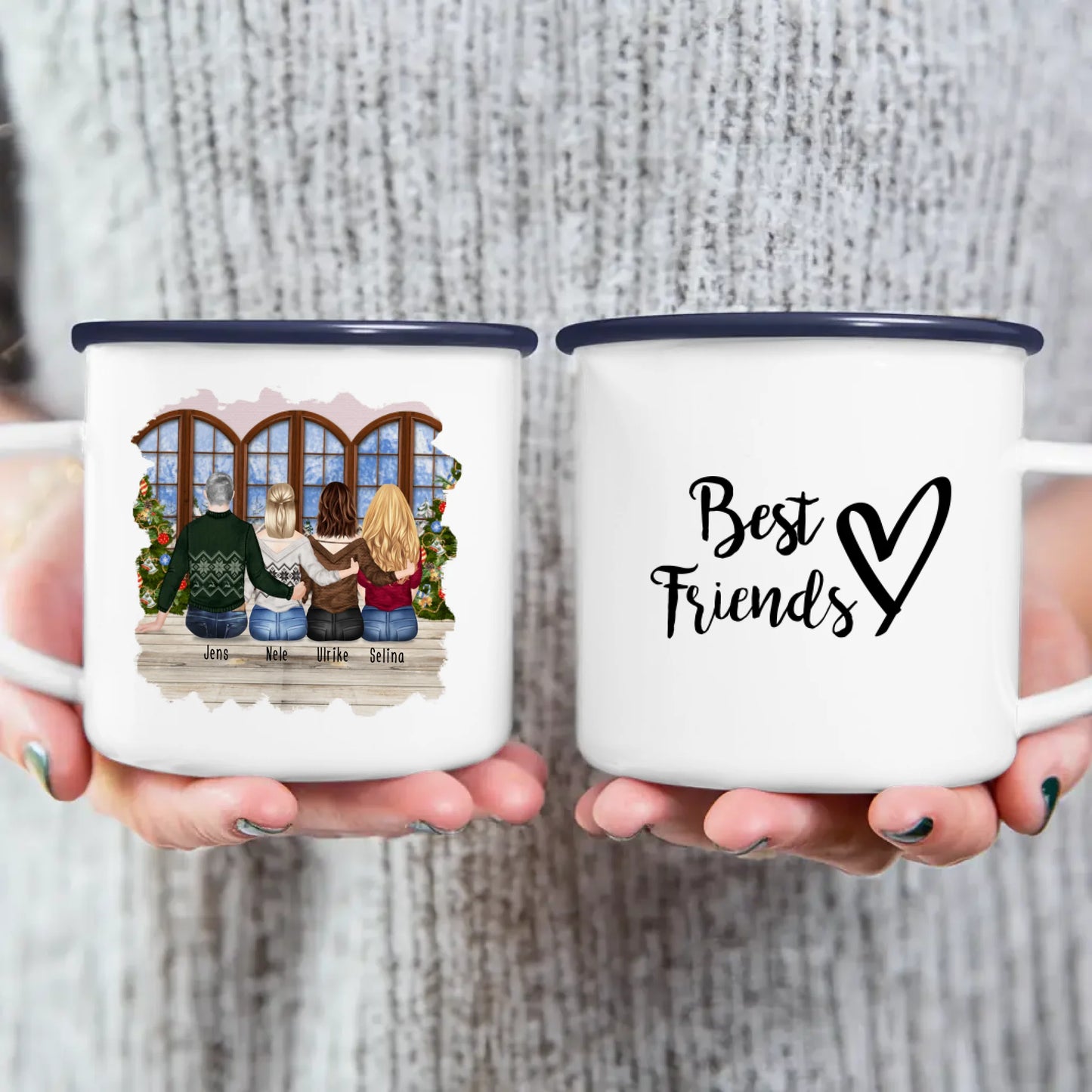 Personalisierte Tasse - Beste Freunde (3 Frauen + 1 Mann) - Weihnachtstasse