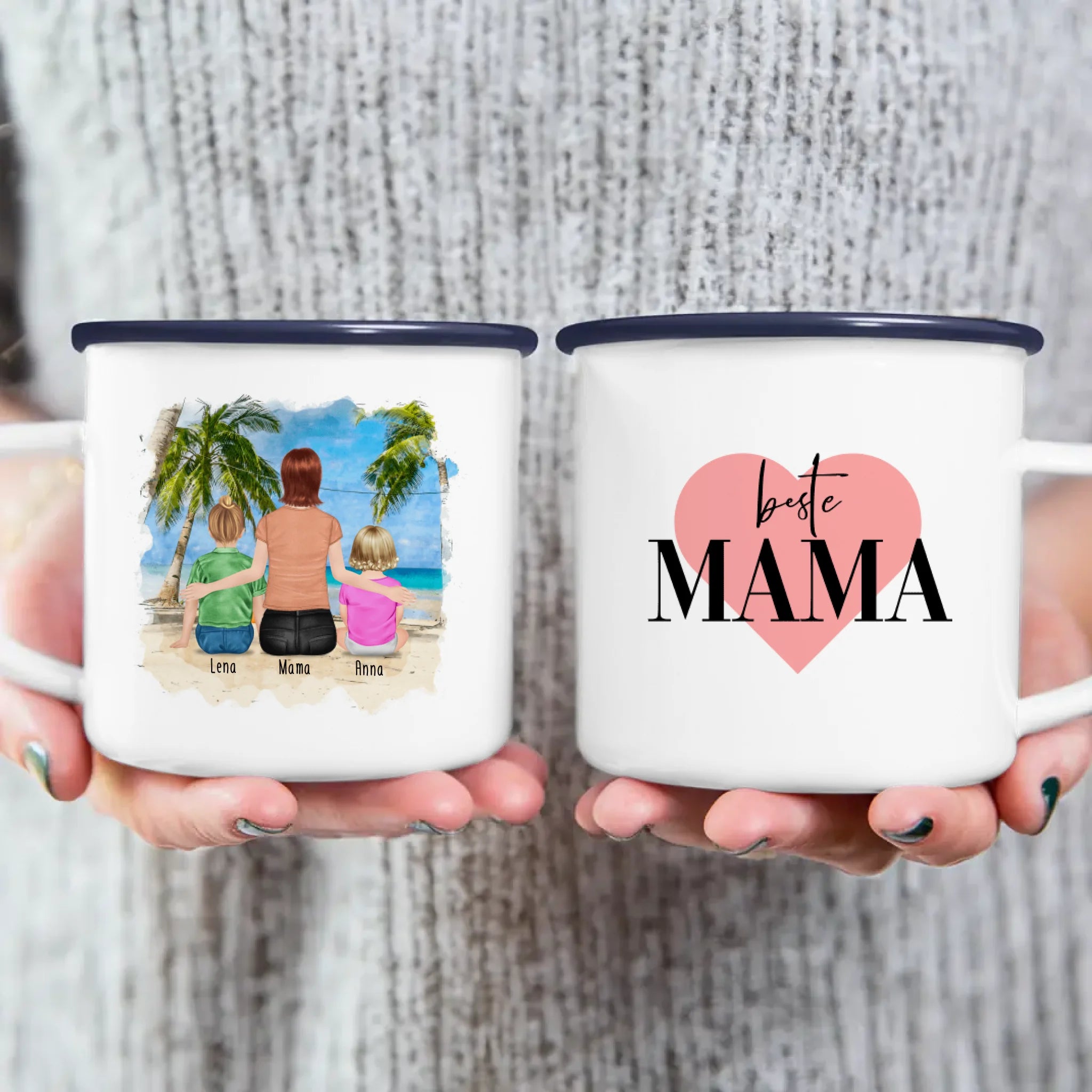 Personalisierte Tasse mit Mutter, Baby und Kind (1 Baby + 1 Kind + 1 Mutter)