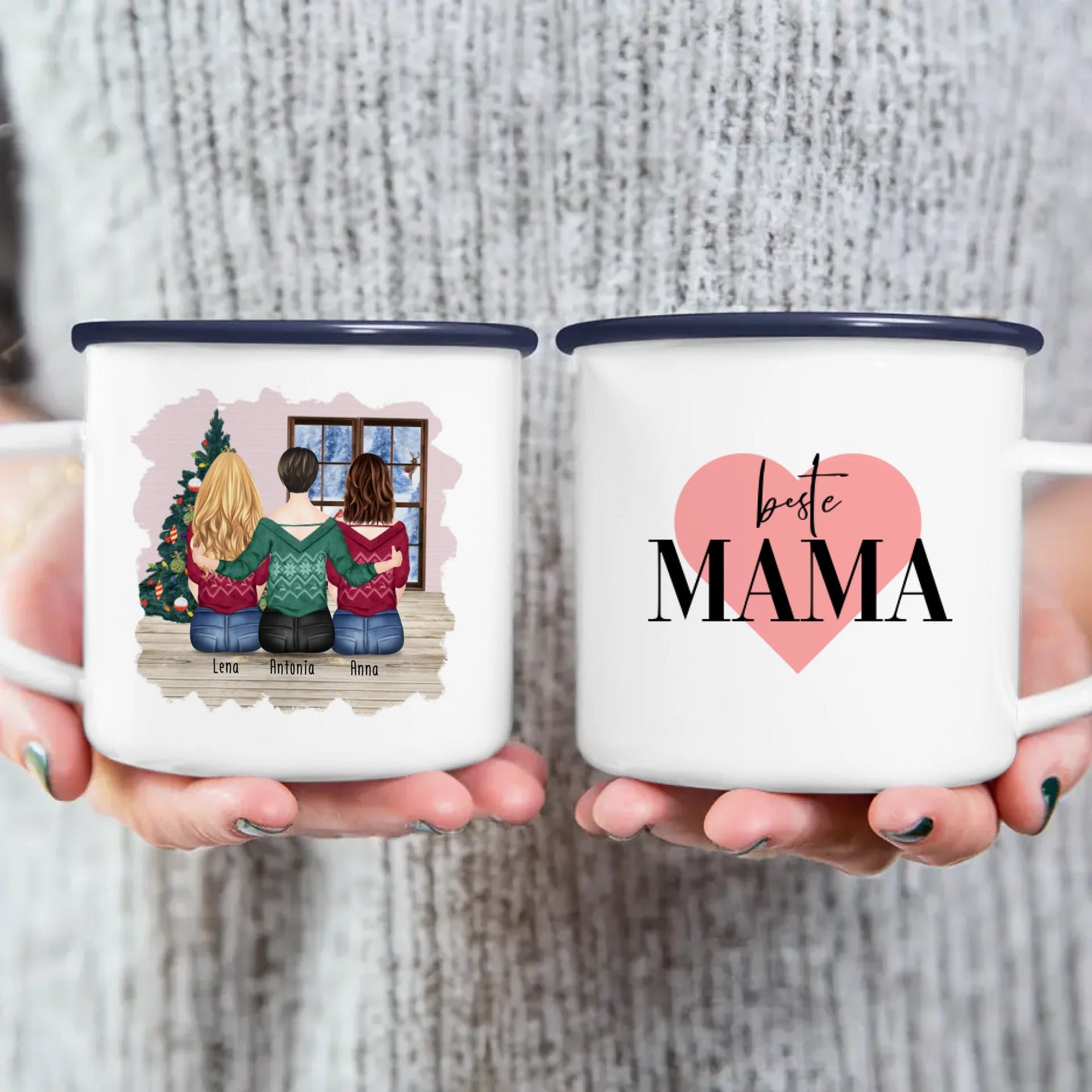 Personalisierte Tasse mit Mutter/Tochter (2 Töchter) - Weihnachtstasse